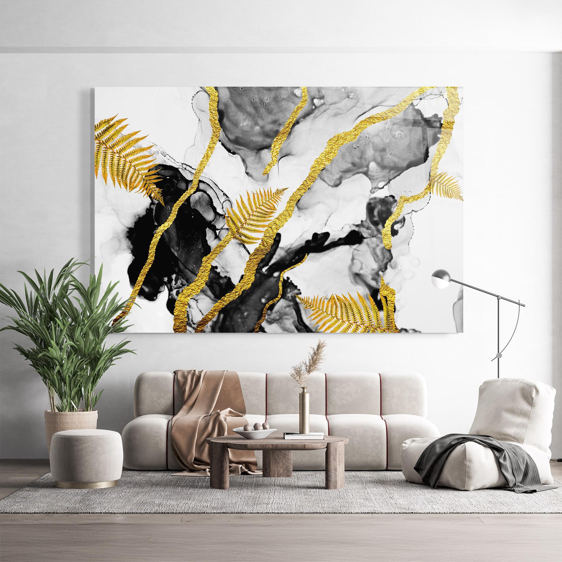 Üvegkép Abstract Golden Leaves mockup 9