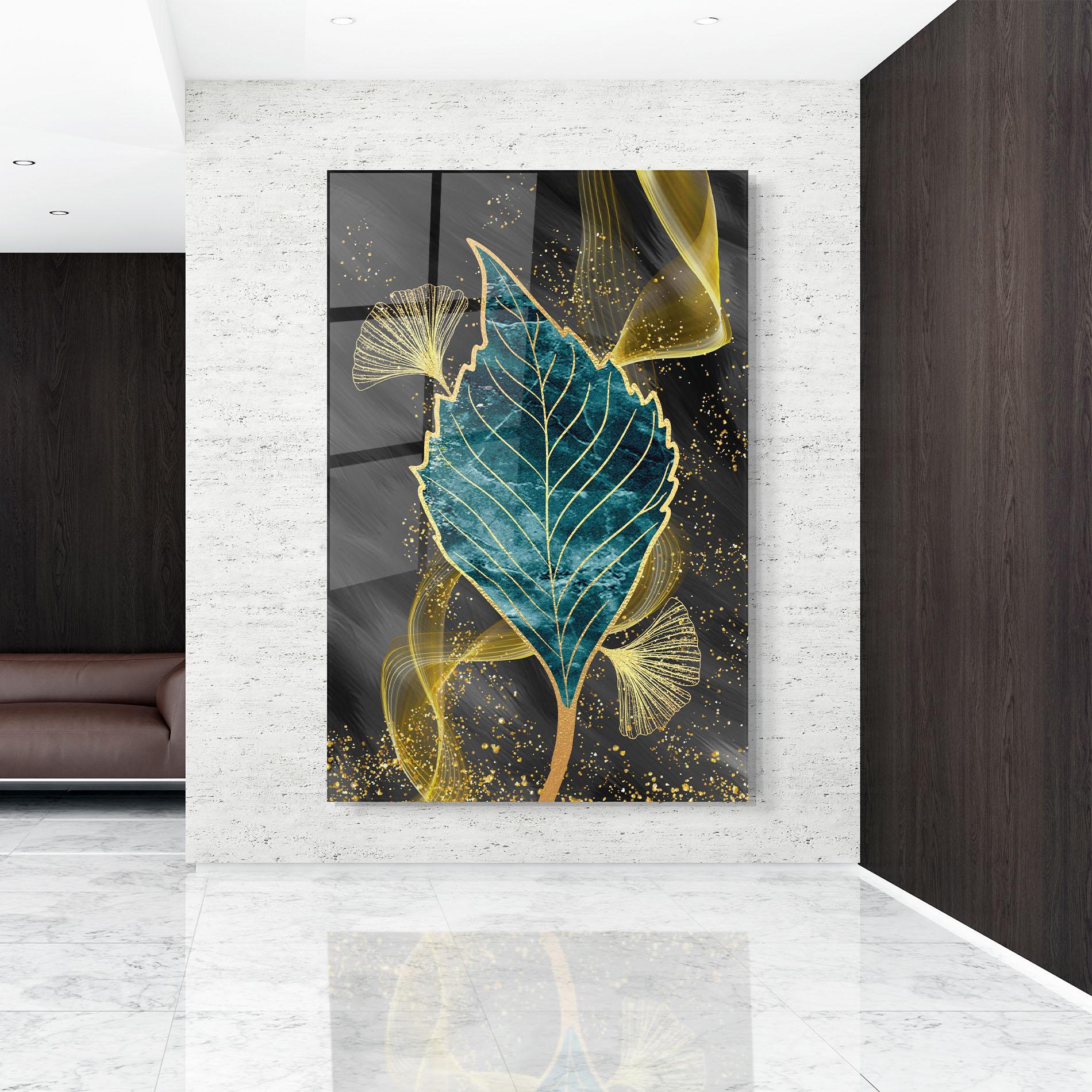 Üvegkép Golden Leaves Blue mockup 9