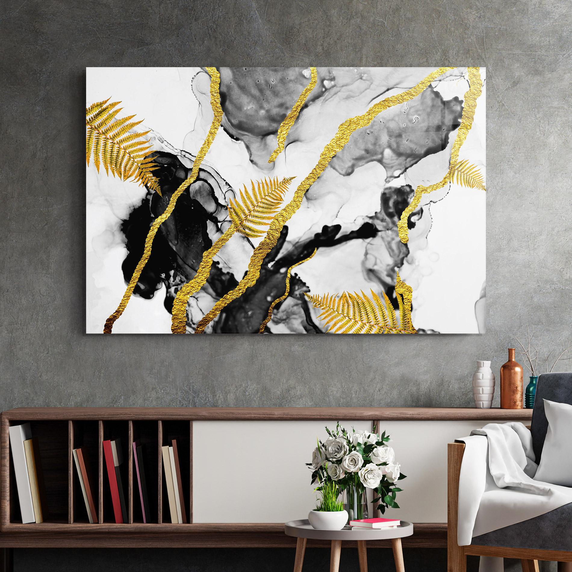 Üvegkép Abstract Golden Leaves mockup 2