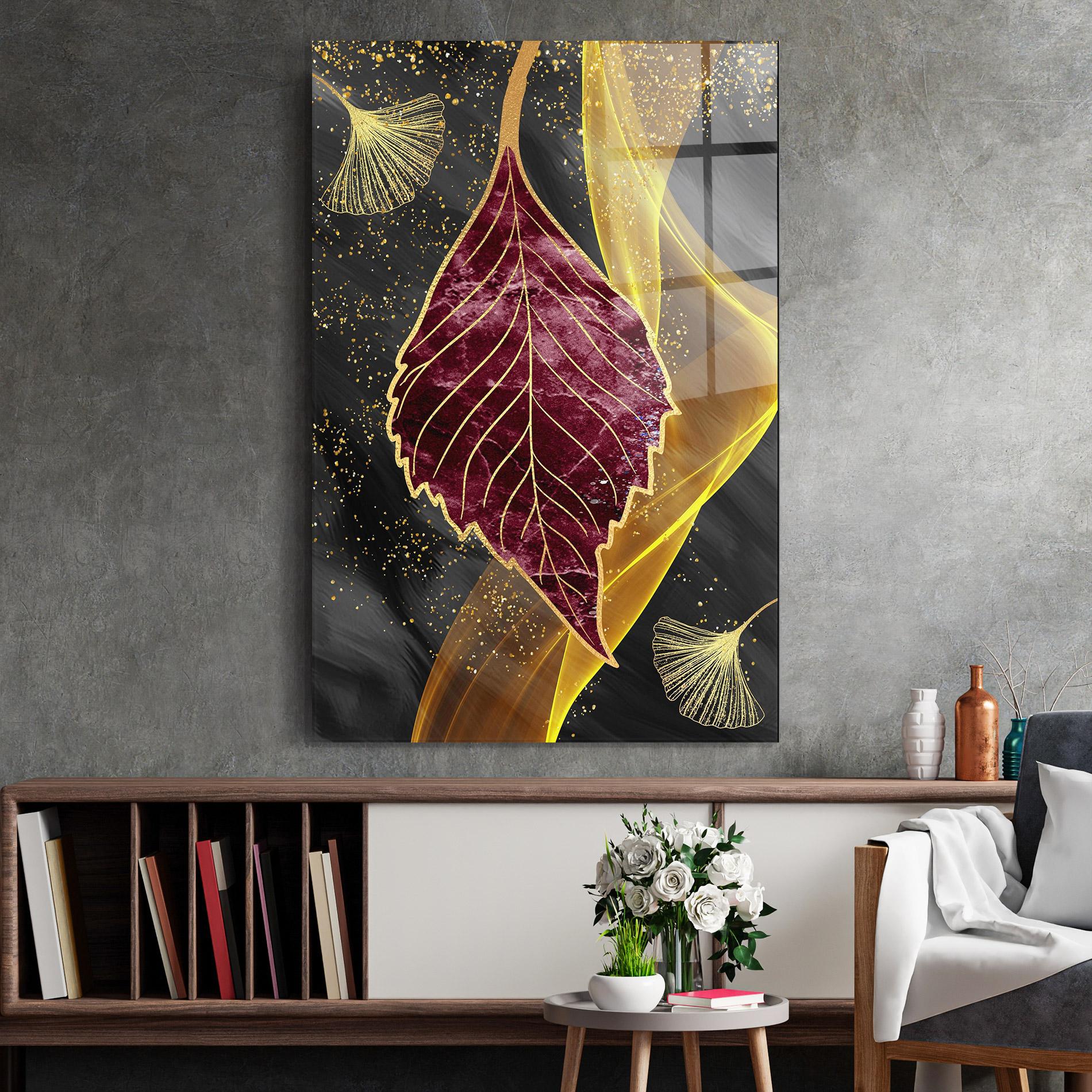 Üvegkép Golden Leaves Red mockup 2