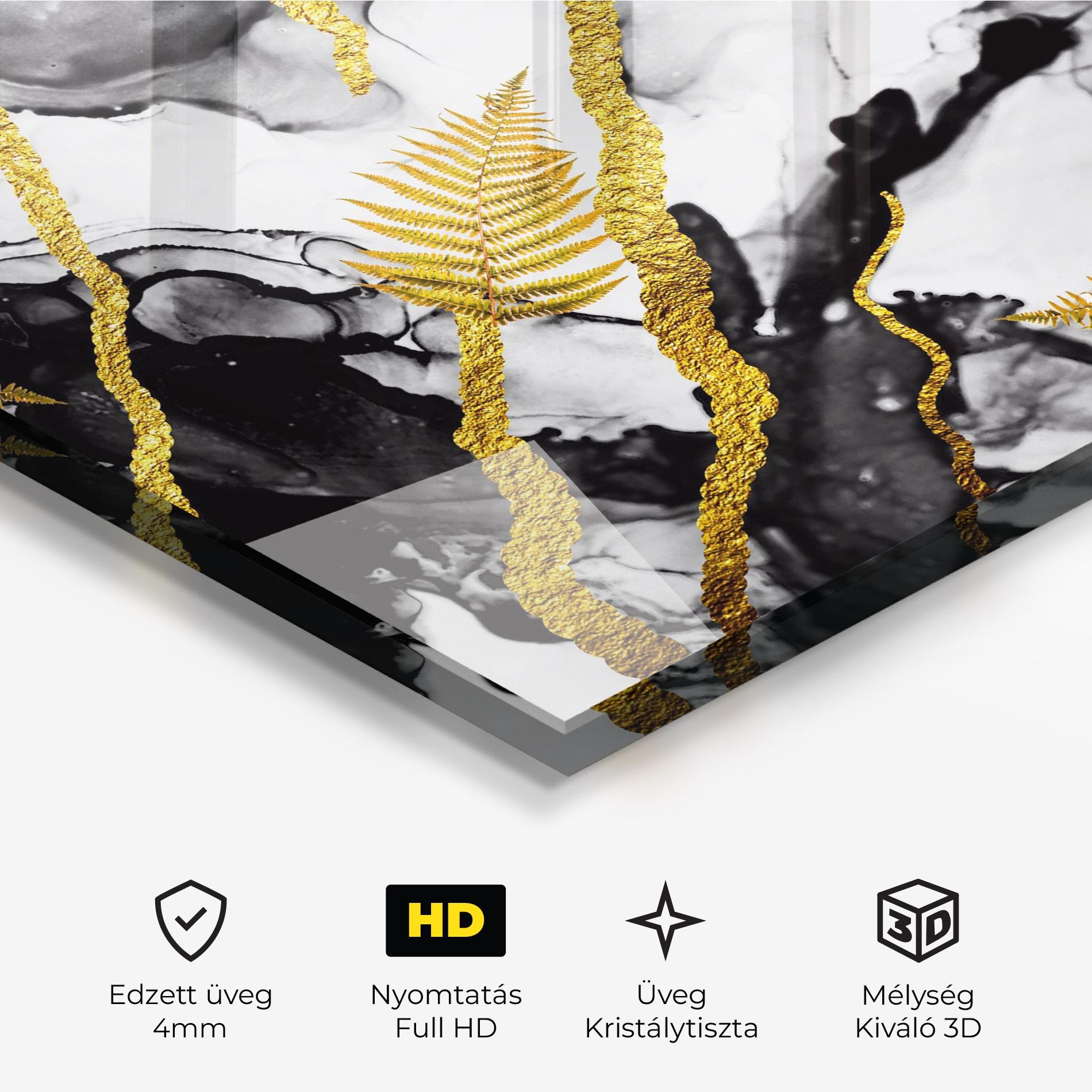 Üvegkép Abstract Golden Leaves mockup 3