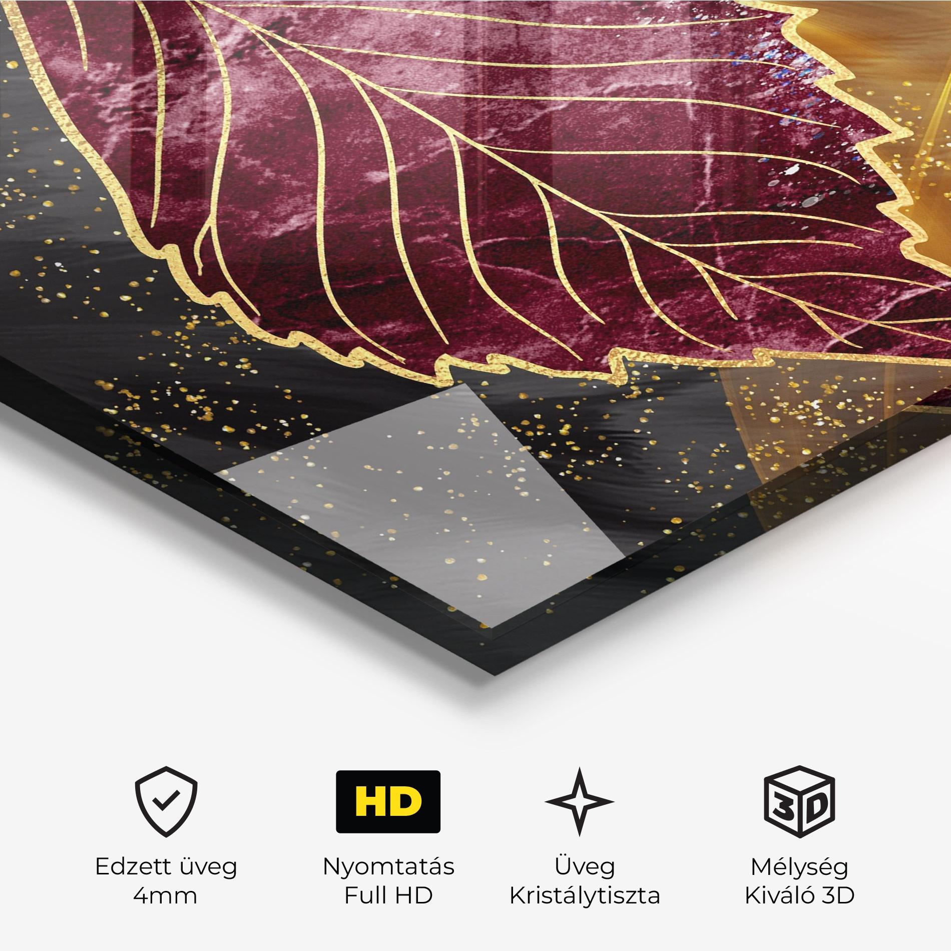 Üvegkép Golden Leaves Red mockup 3