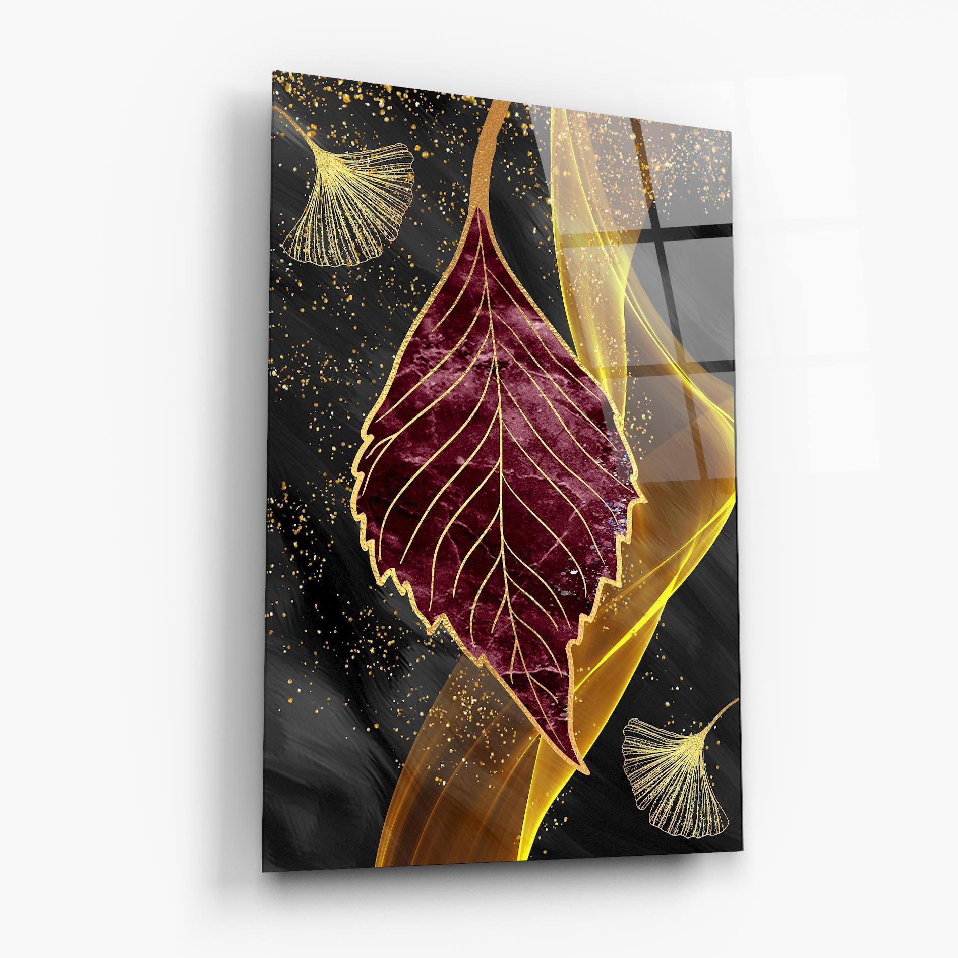 Üvegkép Golden Leaves Red mockup 6