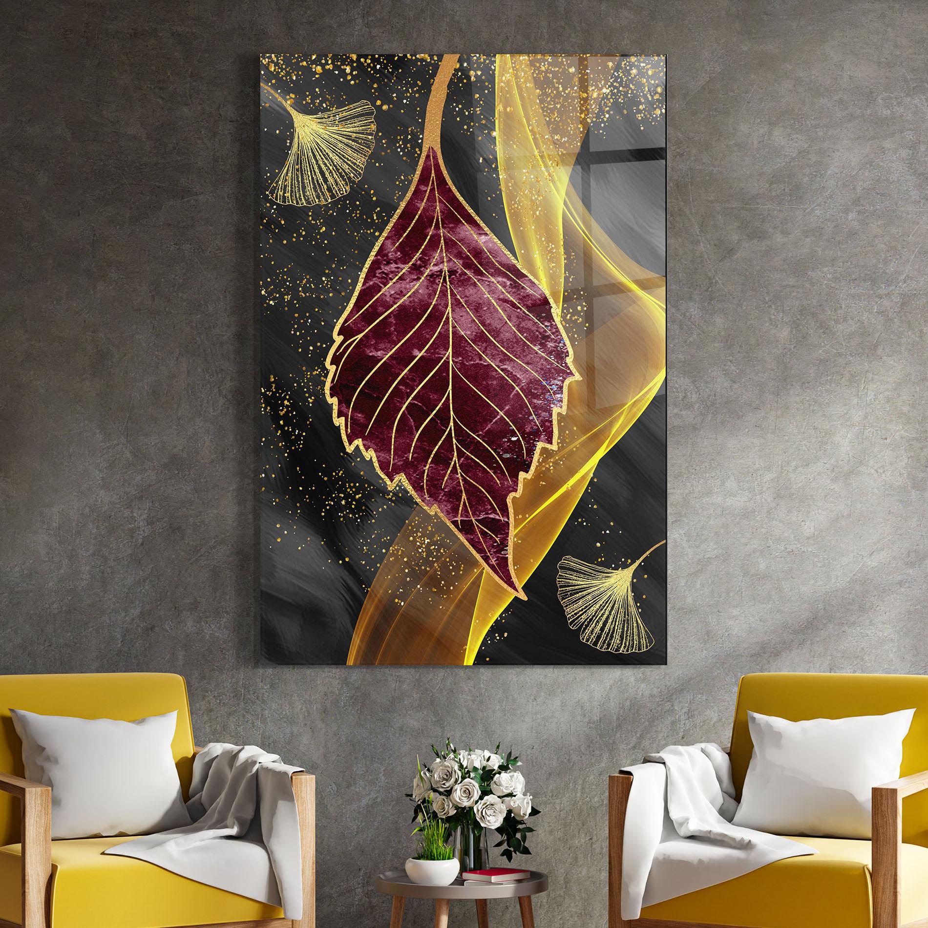 Üvegkép Golden Leaves Red mockup 4