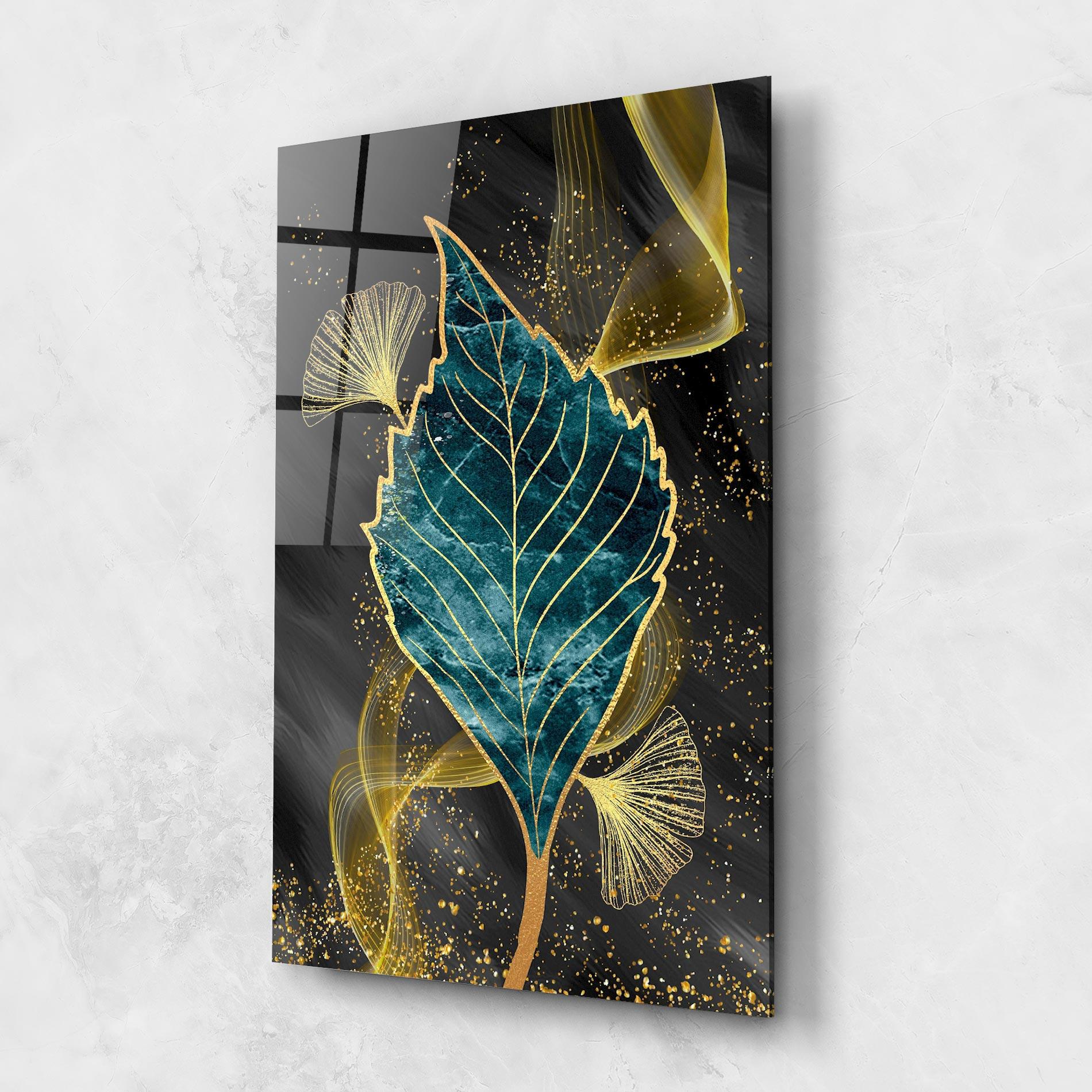 Üvegkép Golden Leaves Blue mockup 1