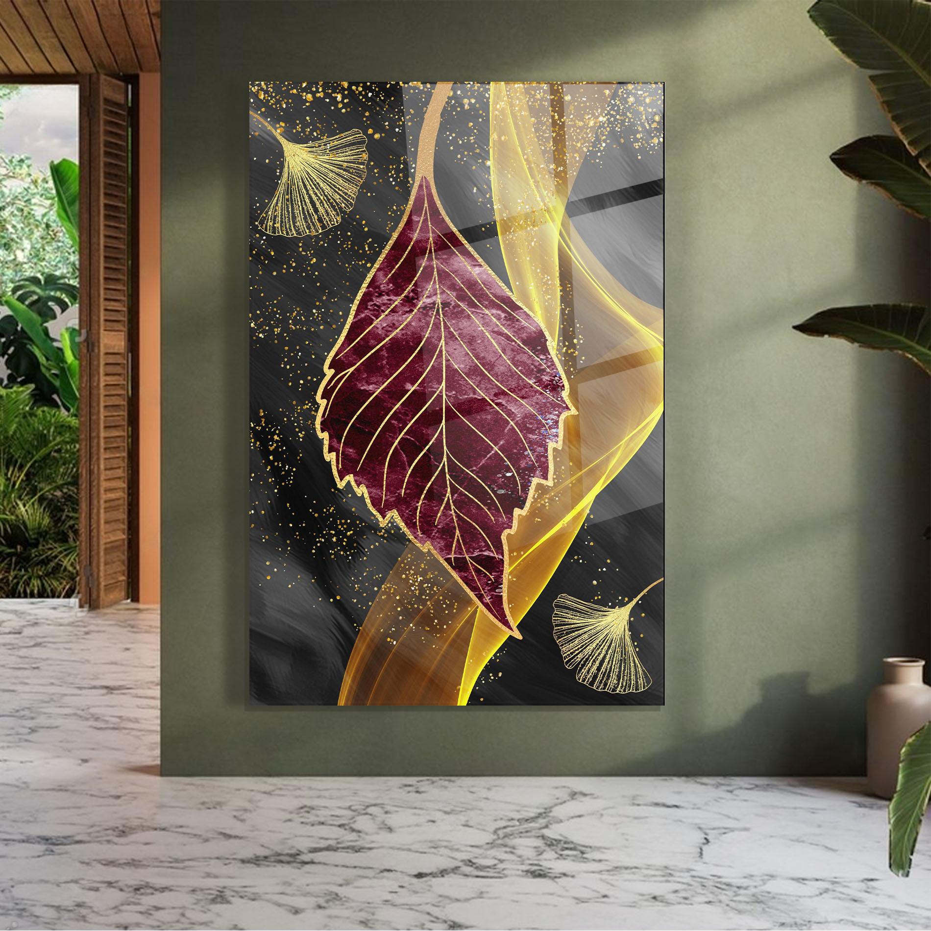 Üvegkép Golden Leaves Red mockup 7