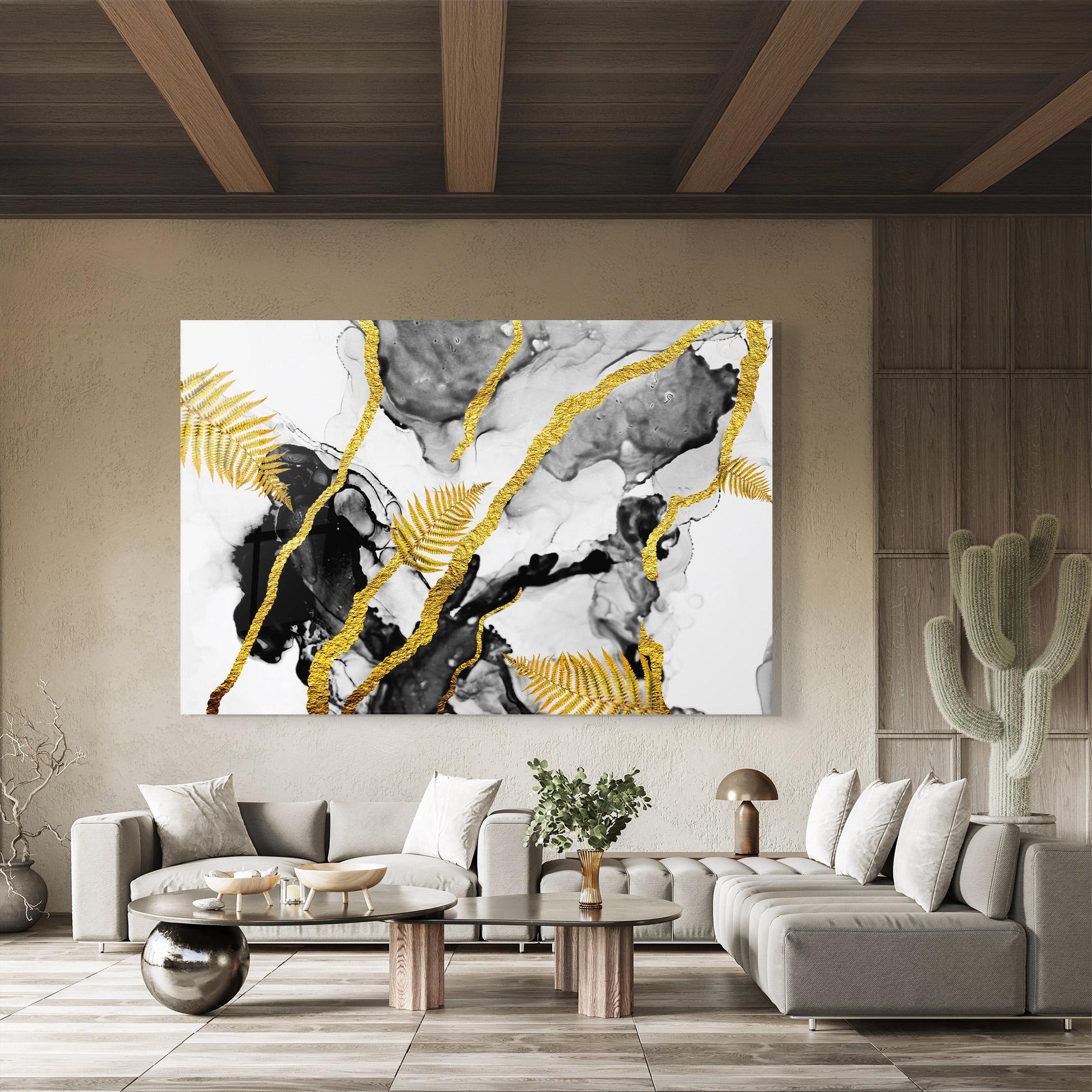 Üvegkép Abstract Golden Leaves mockup 8