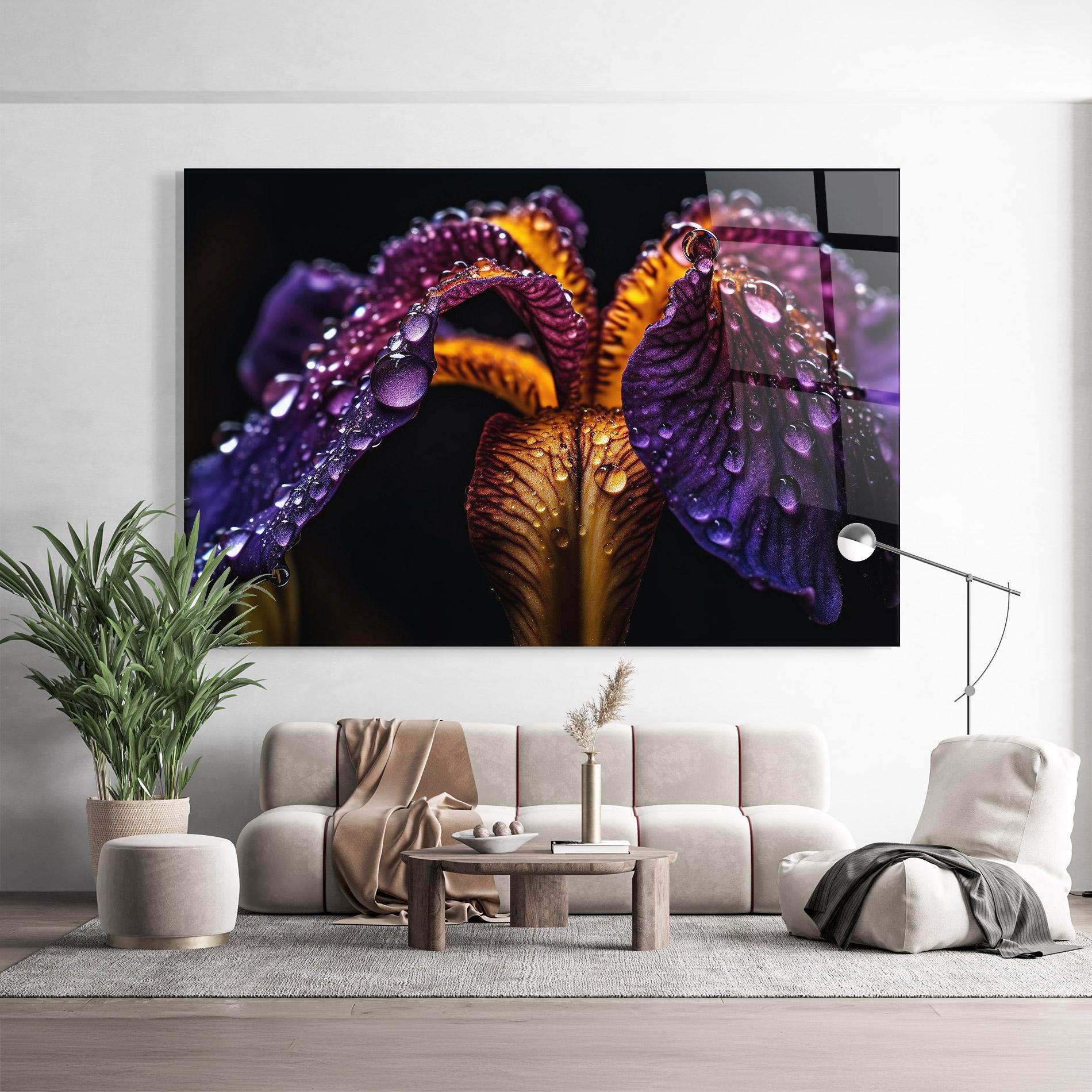 Üvegkép Dark Iris After Rain mockup 9