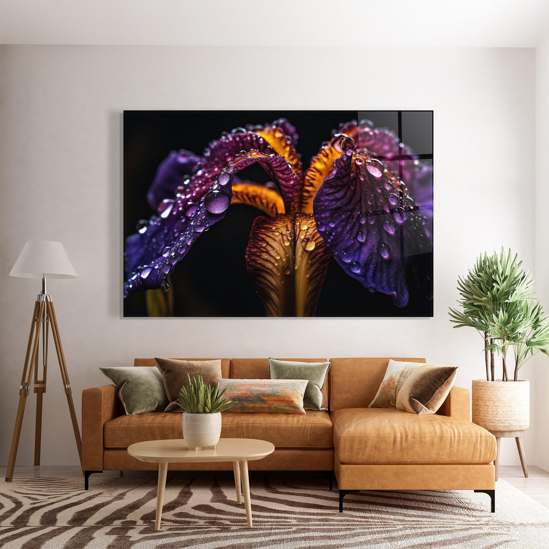 Üvegkép Dark Iris After Rain mockup 7