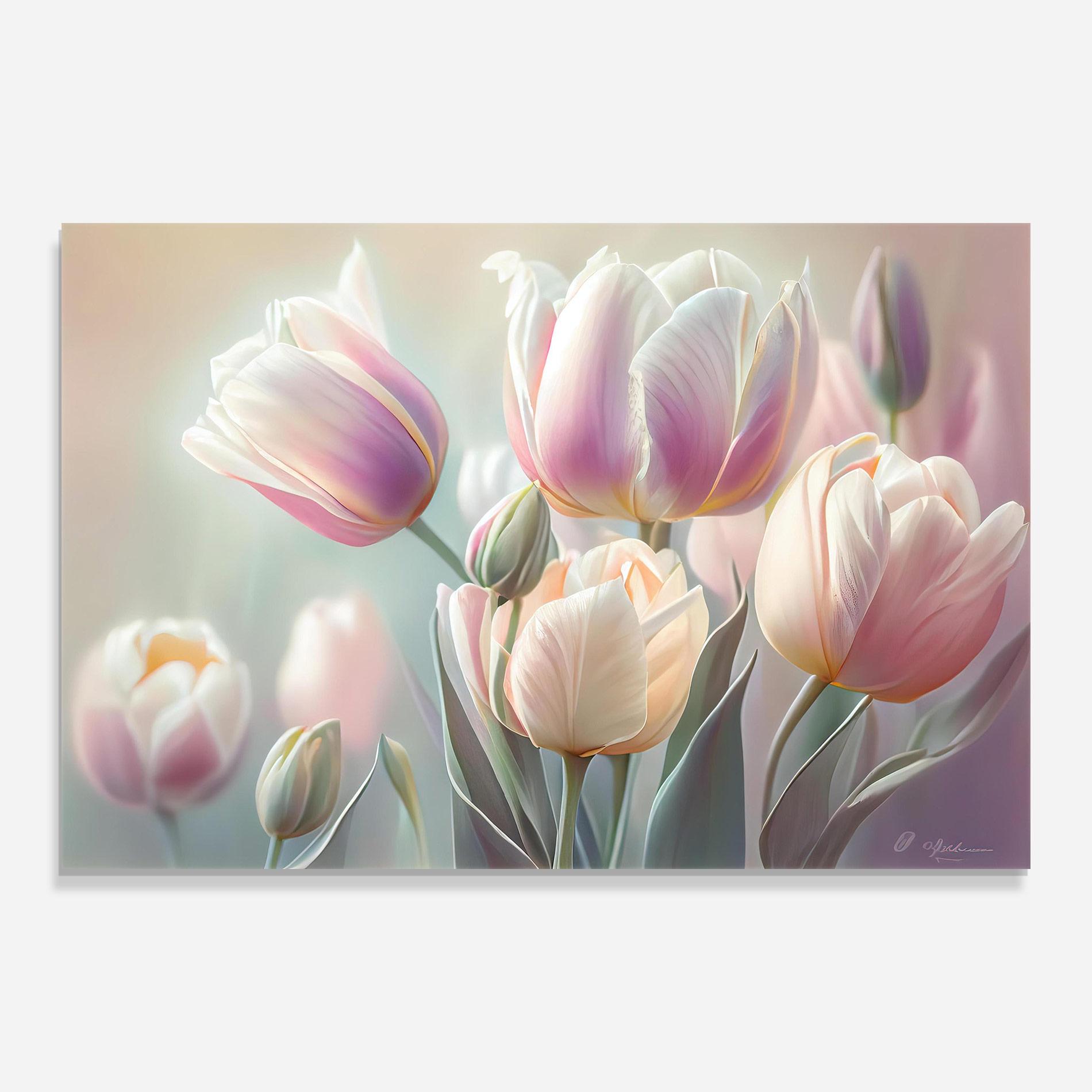Üvegkép Dreamy White Tulips mockup 0