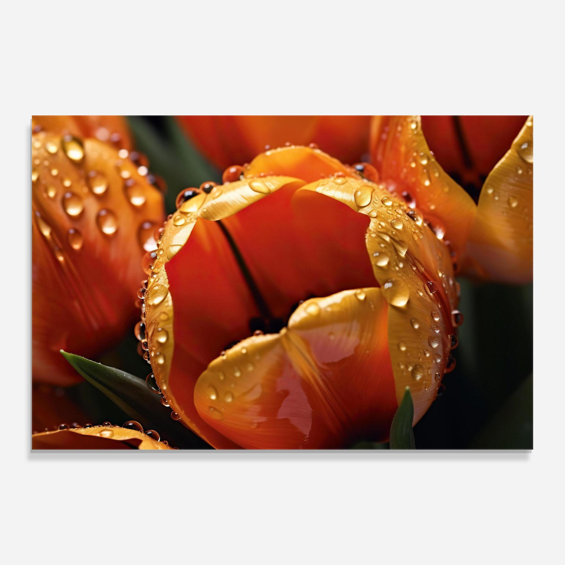 Üvegkép Orange Tulip Water Drops mockup 0