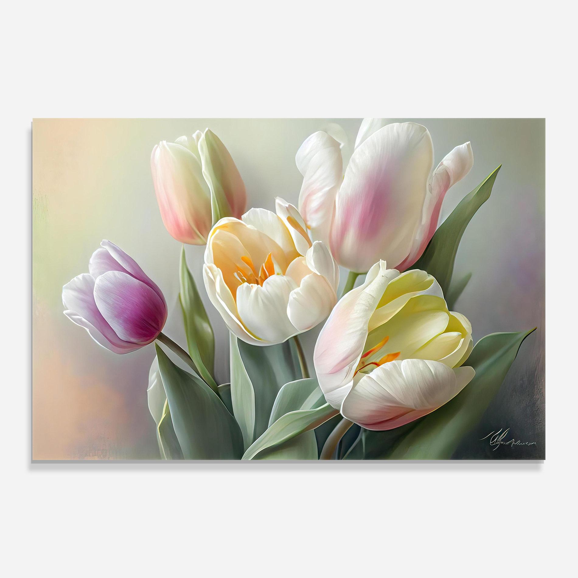 Üvegkép White Tulips Painting mockup 0
