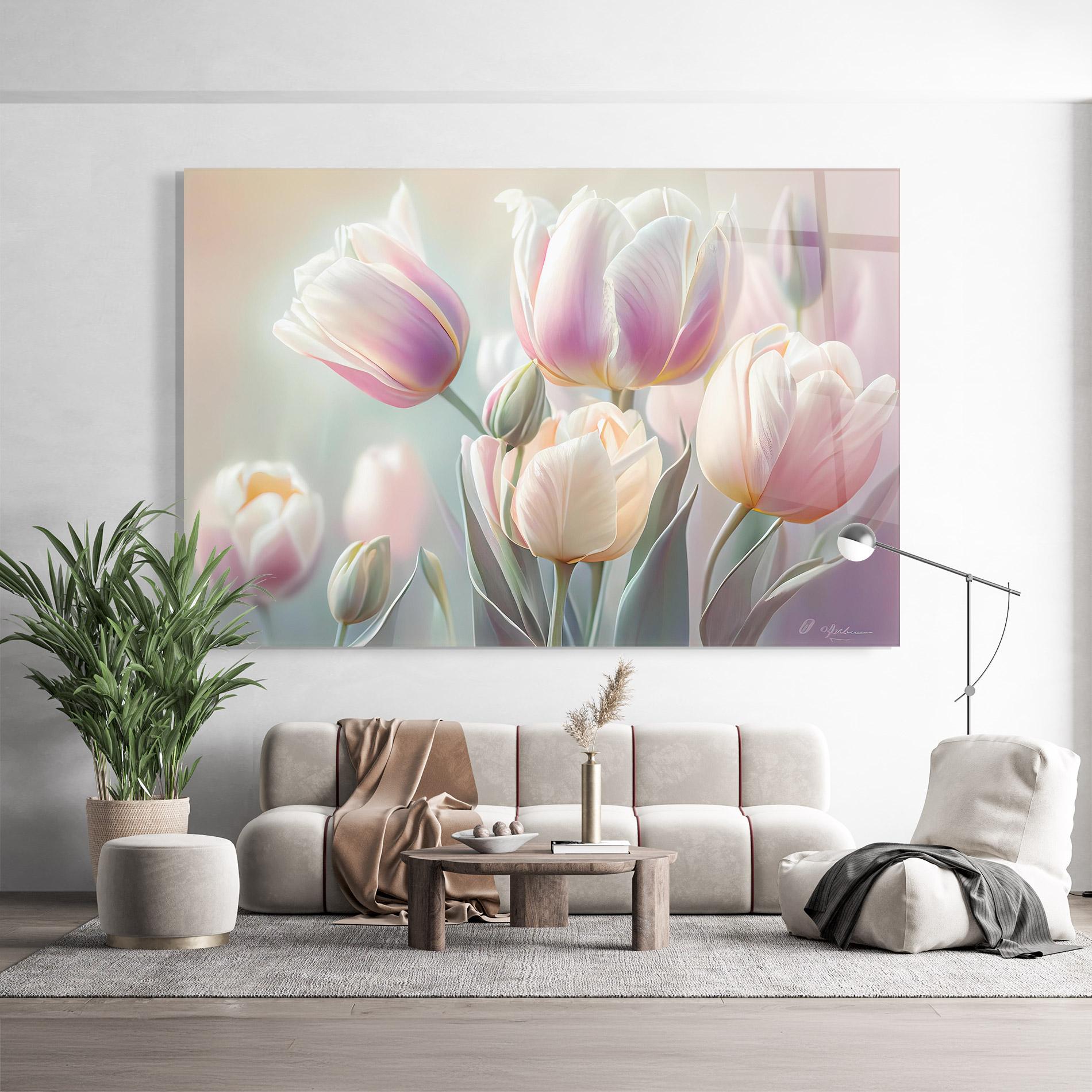 Üvegkép Dreamy White Tulips mockup 9