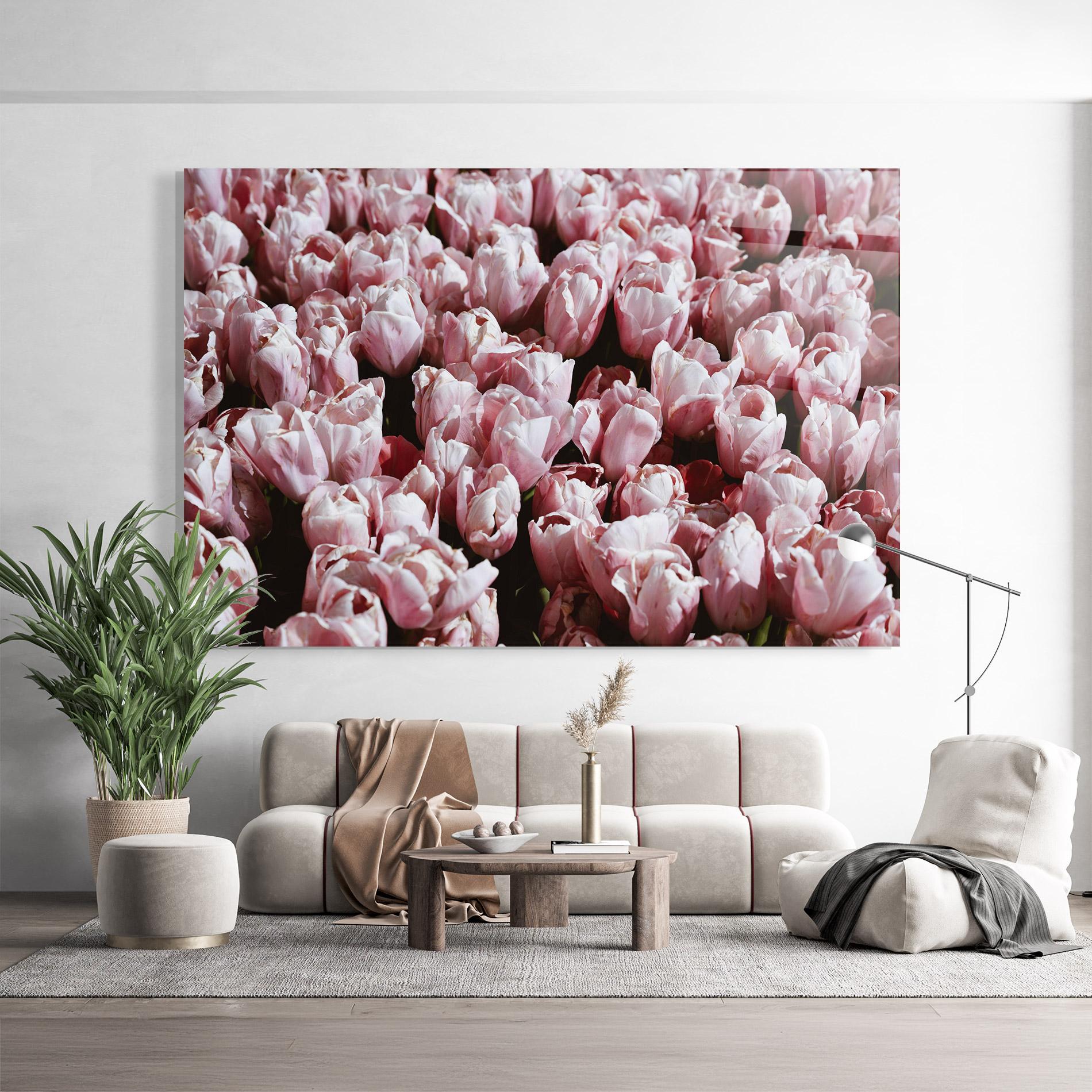 Üvegkép Pastel Pink Tulips Wall mockup 9