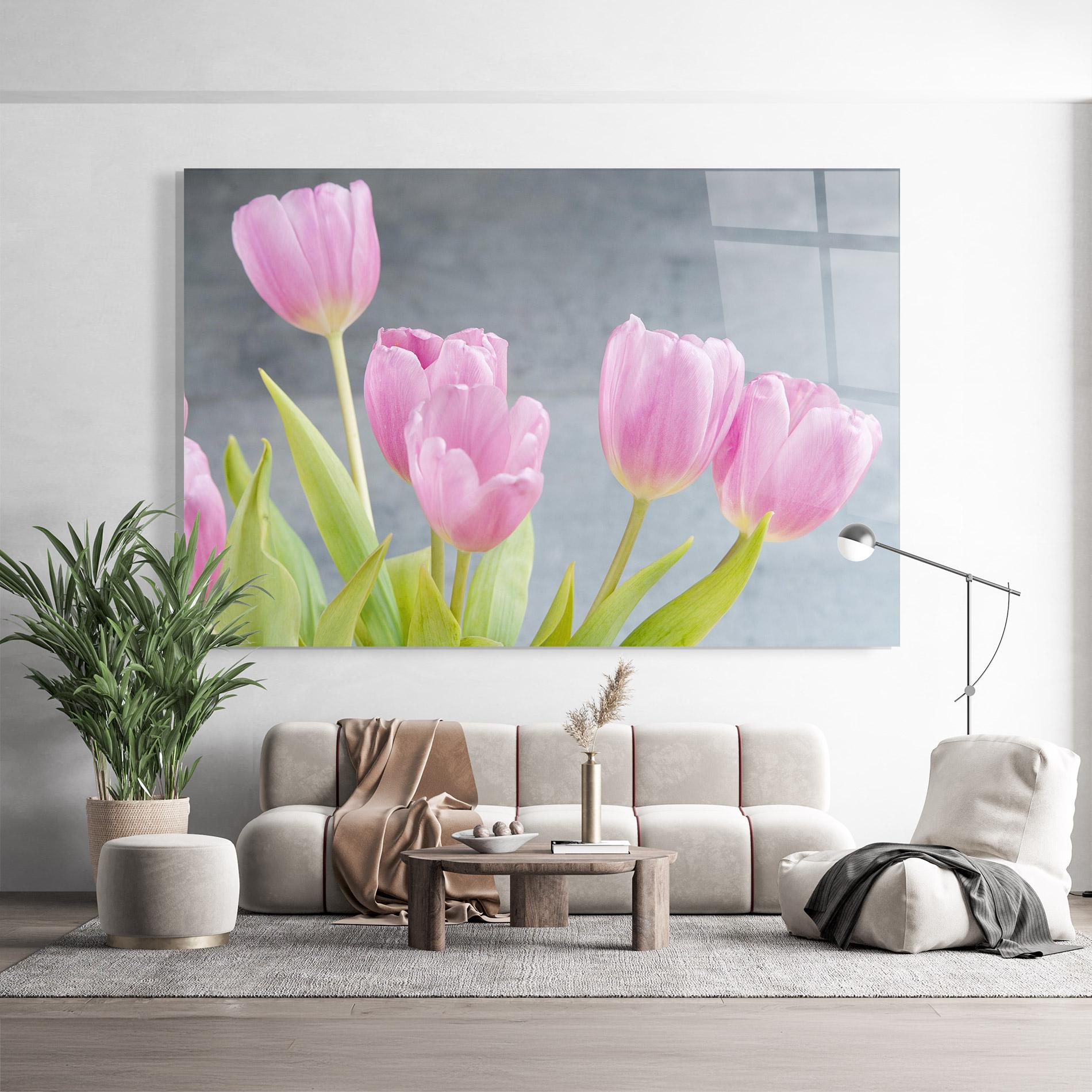 Üvegkép Pink Pastel Tulip On Grey mockup 9