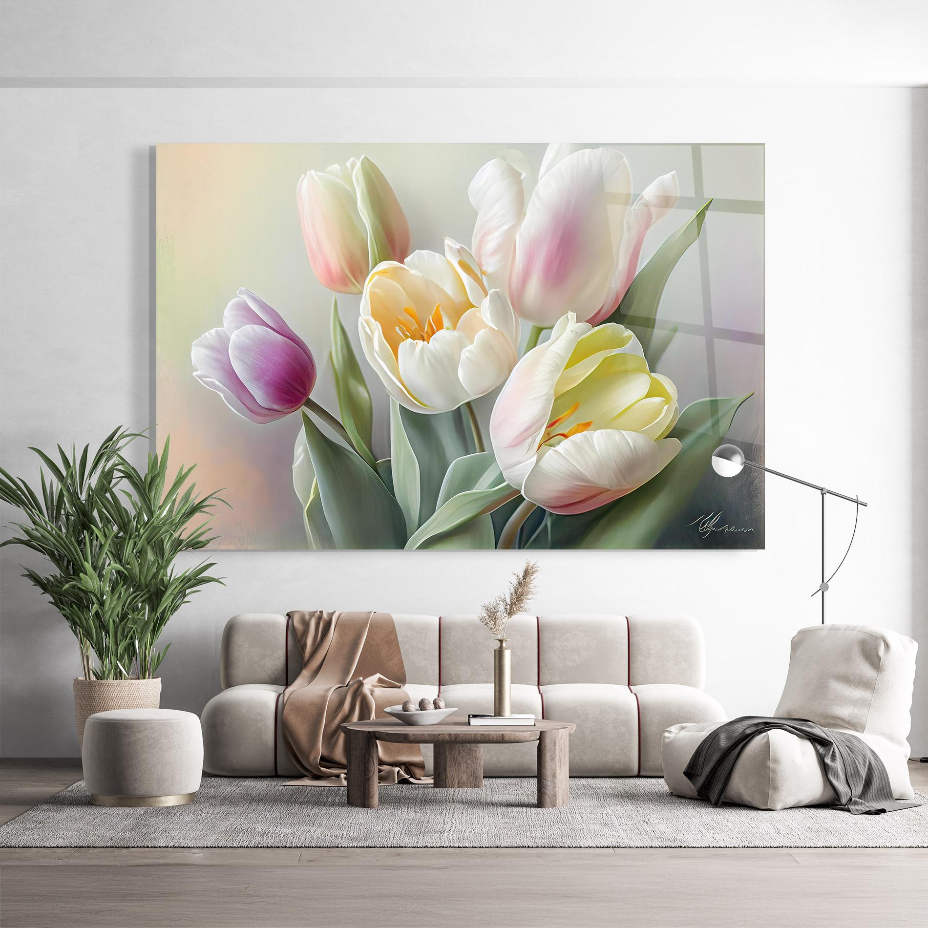 Üvegkép White Tulips Painting mockup 9