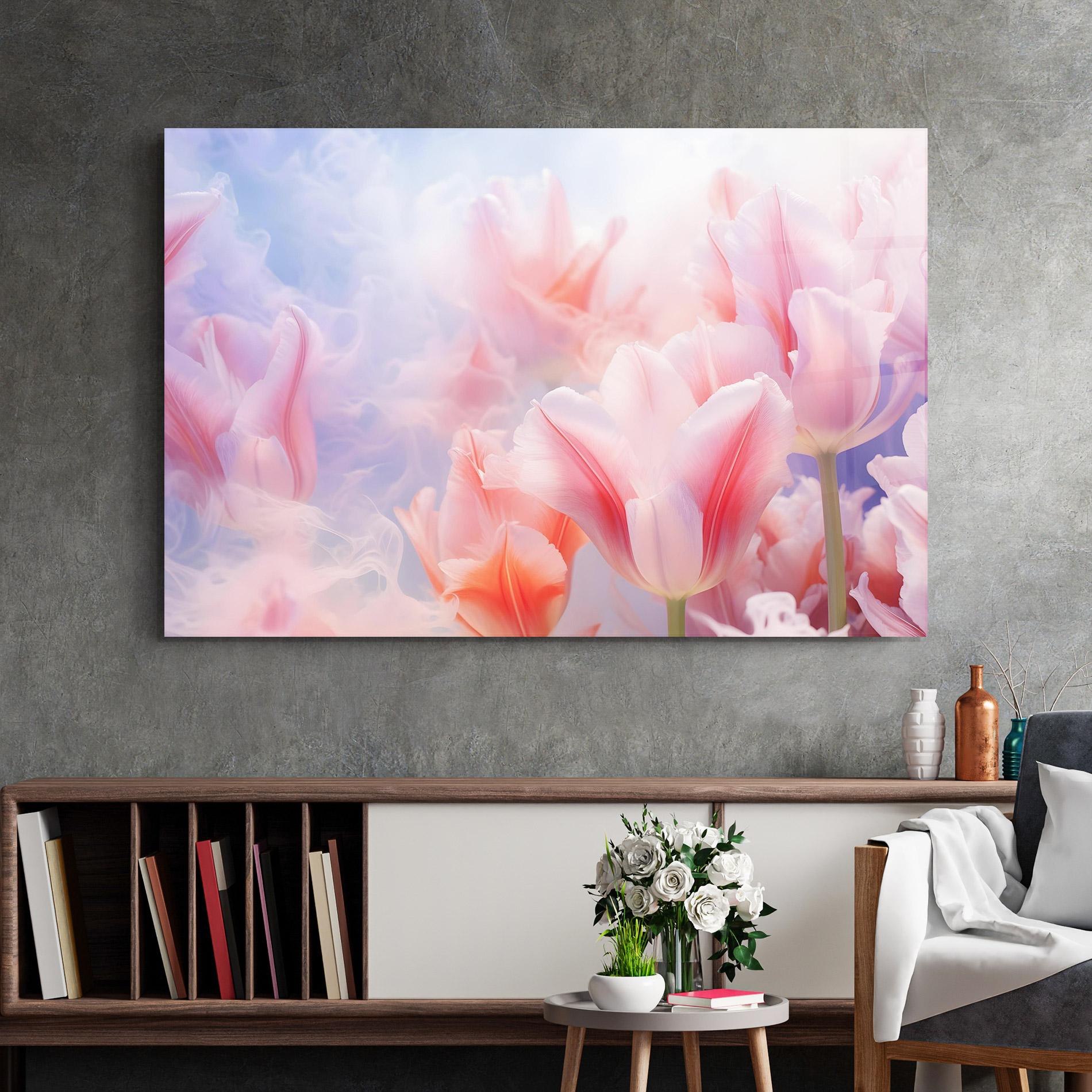 Üvegkép Dreamy Pink Tulips mockup 2