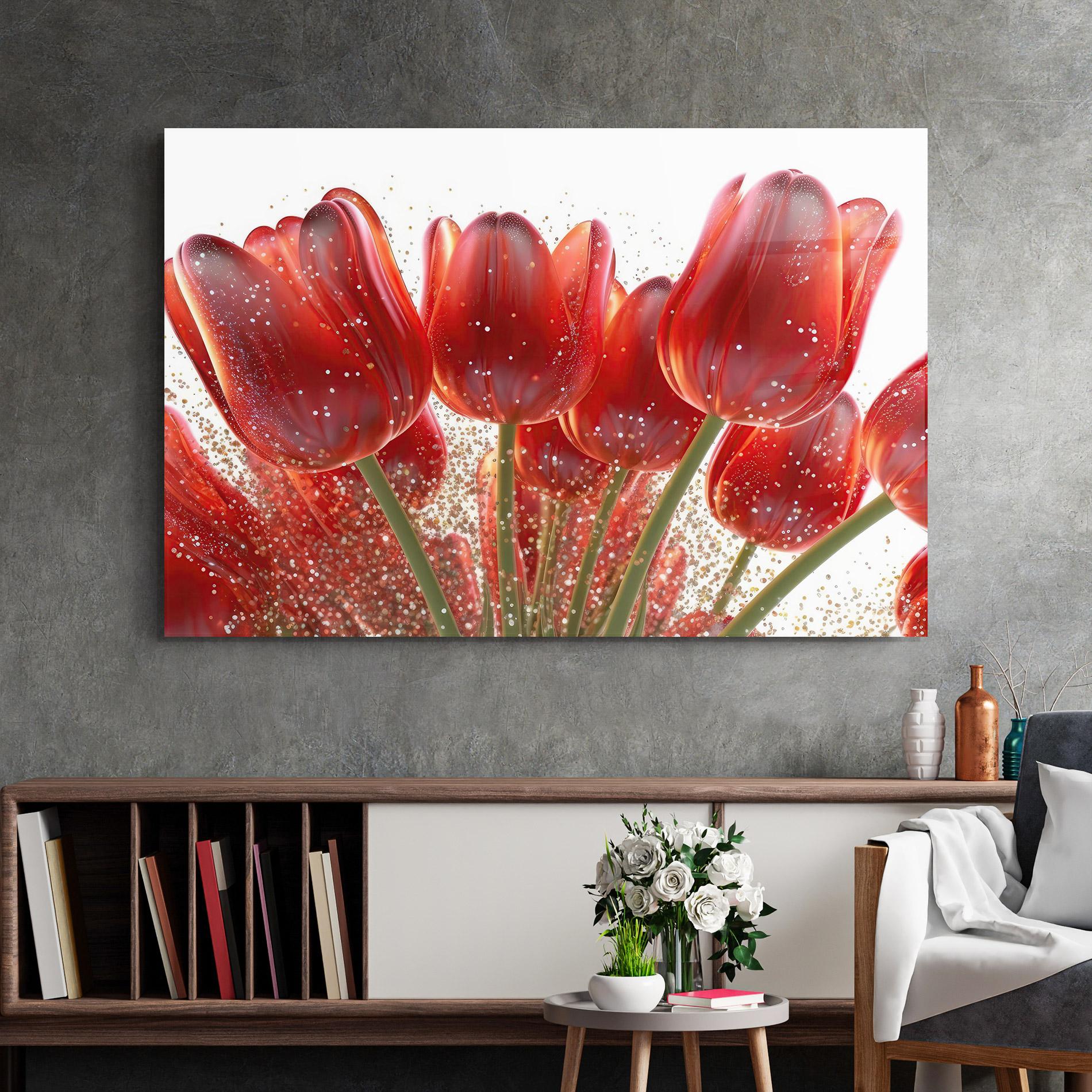 Üvegkép Glitter Red Tulips mockup 2