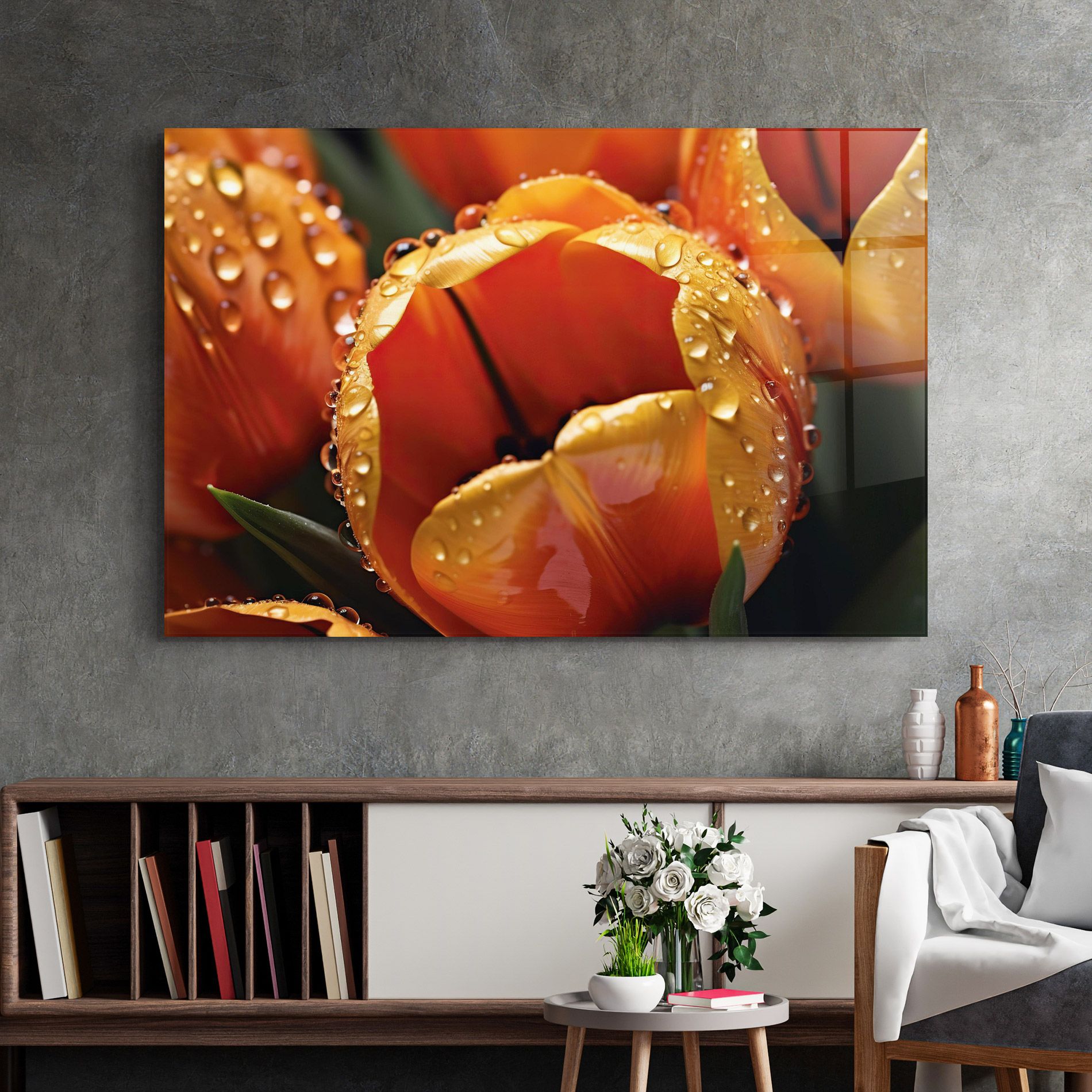 Orange Tulip Water Drops mockup 2