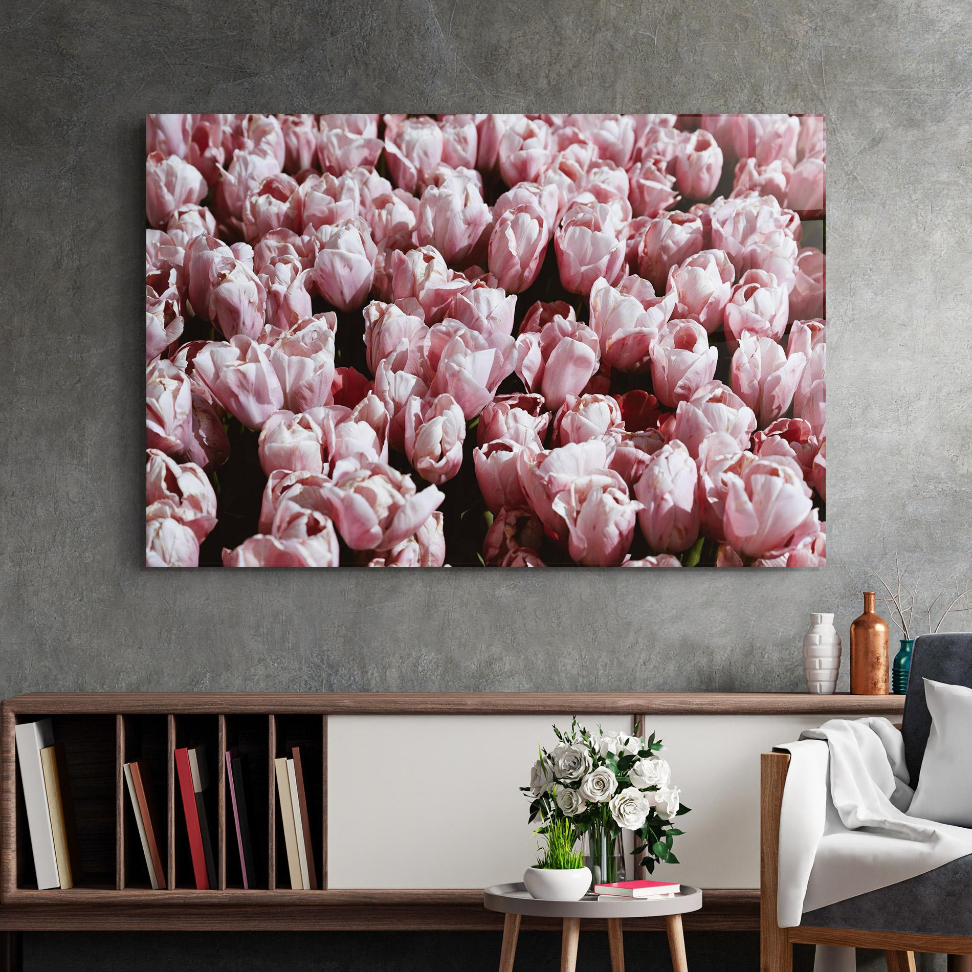 Üvegkép Pastel Pink Tulips Wall mockup 2