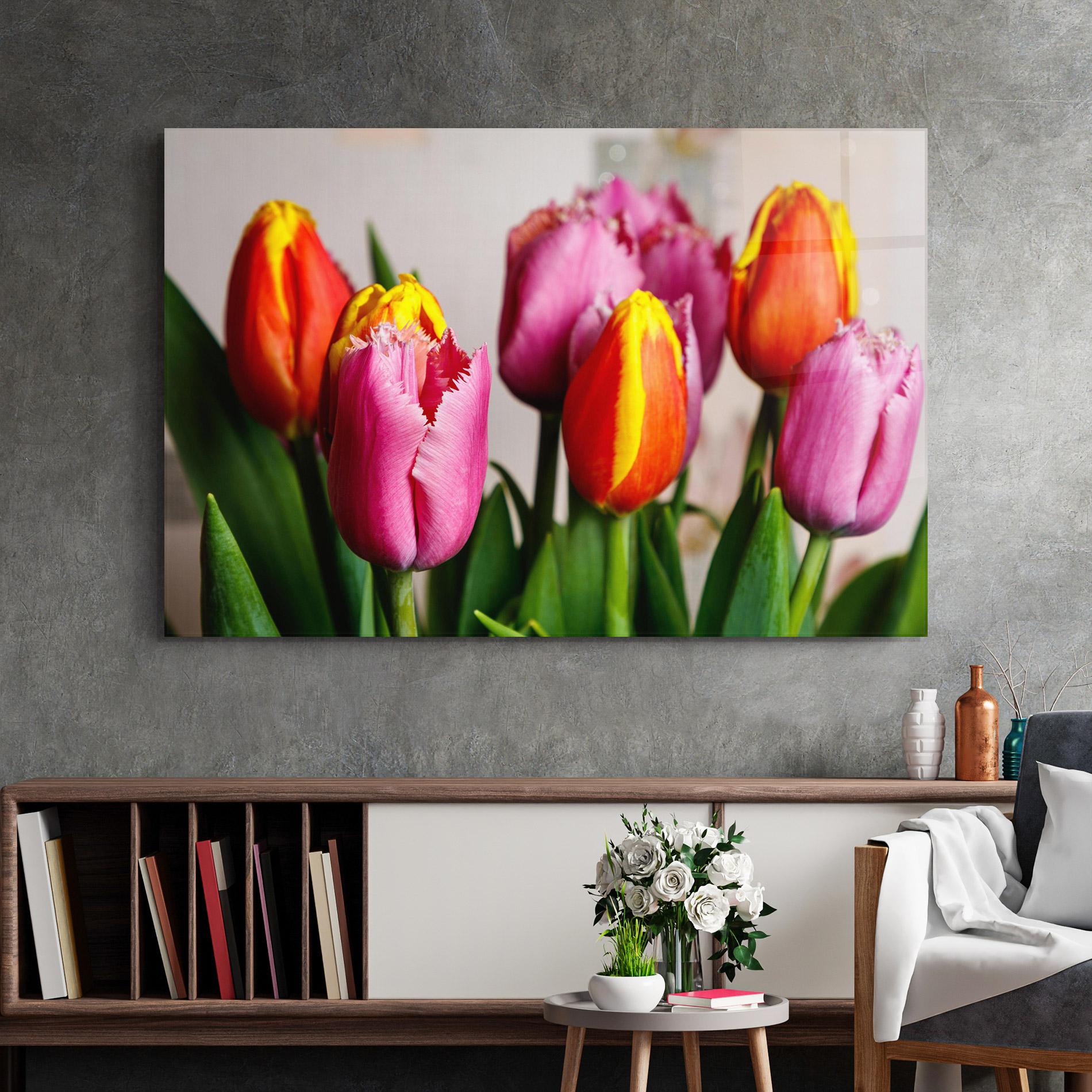 Üvegkép Pink Orange Tulips mockup 2