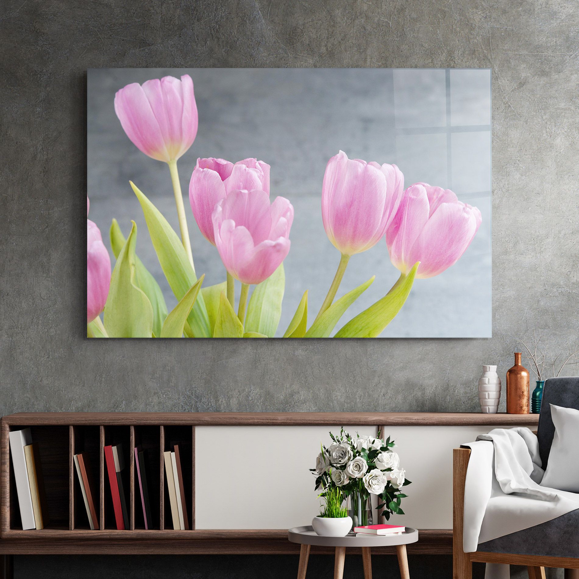 Pink Pastel Tulip On Grey mockup 2