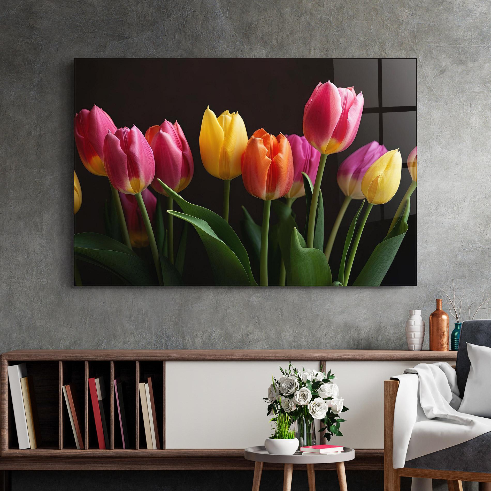 Üvegkép Purple Yellow Tulips mockup 2
