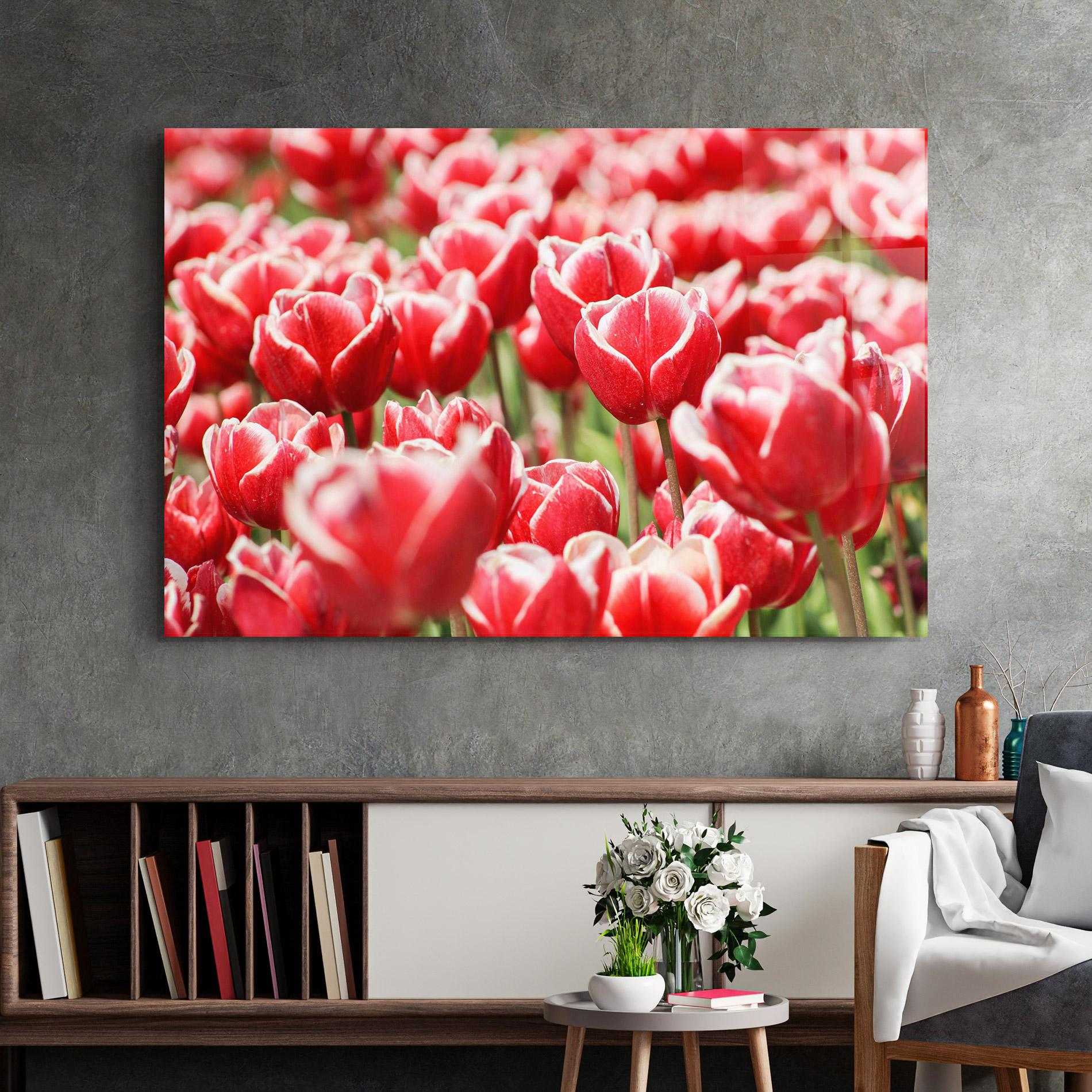 Üvegkép Red White Tulips mockup 2
