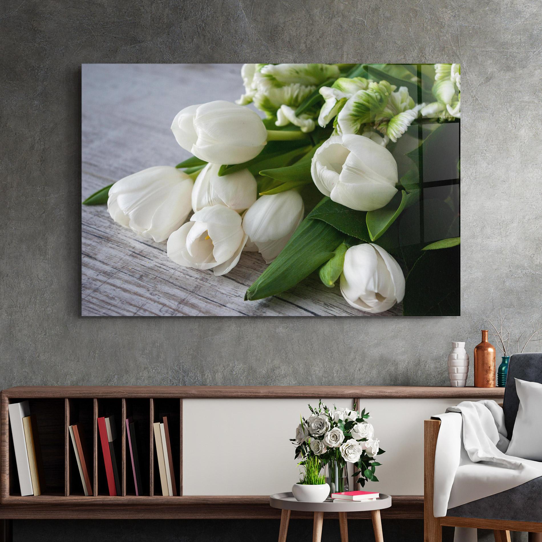 Üvegkép White Tulips Bouquet mockup 2