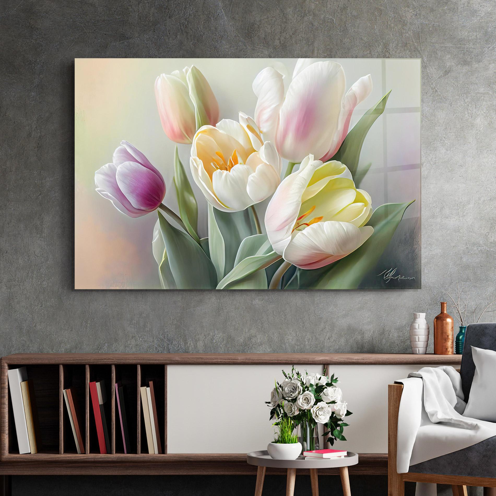 Üvegkép White Tulips Painting mockup 2