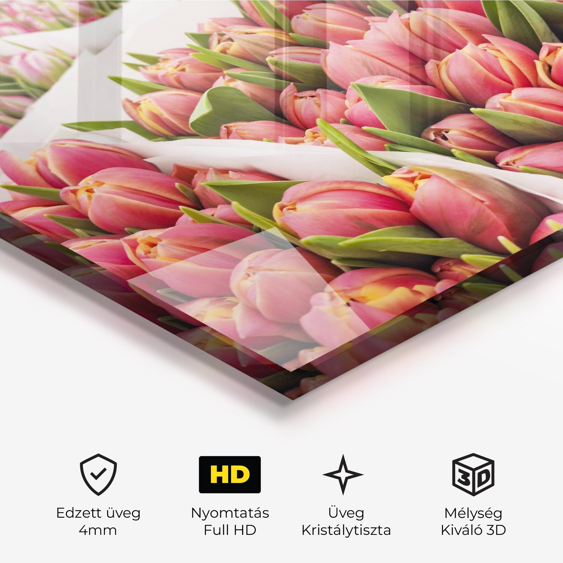 Üvegkép Pretty Pink Tulips Bouquet mockup 3