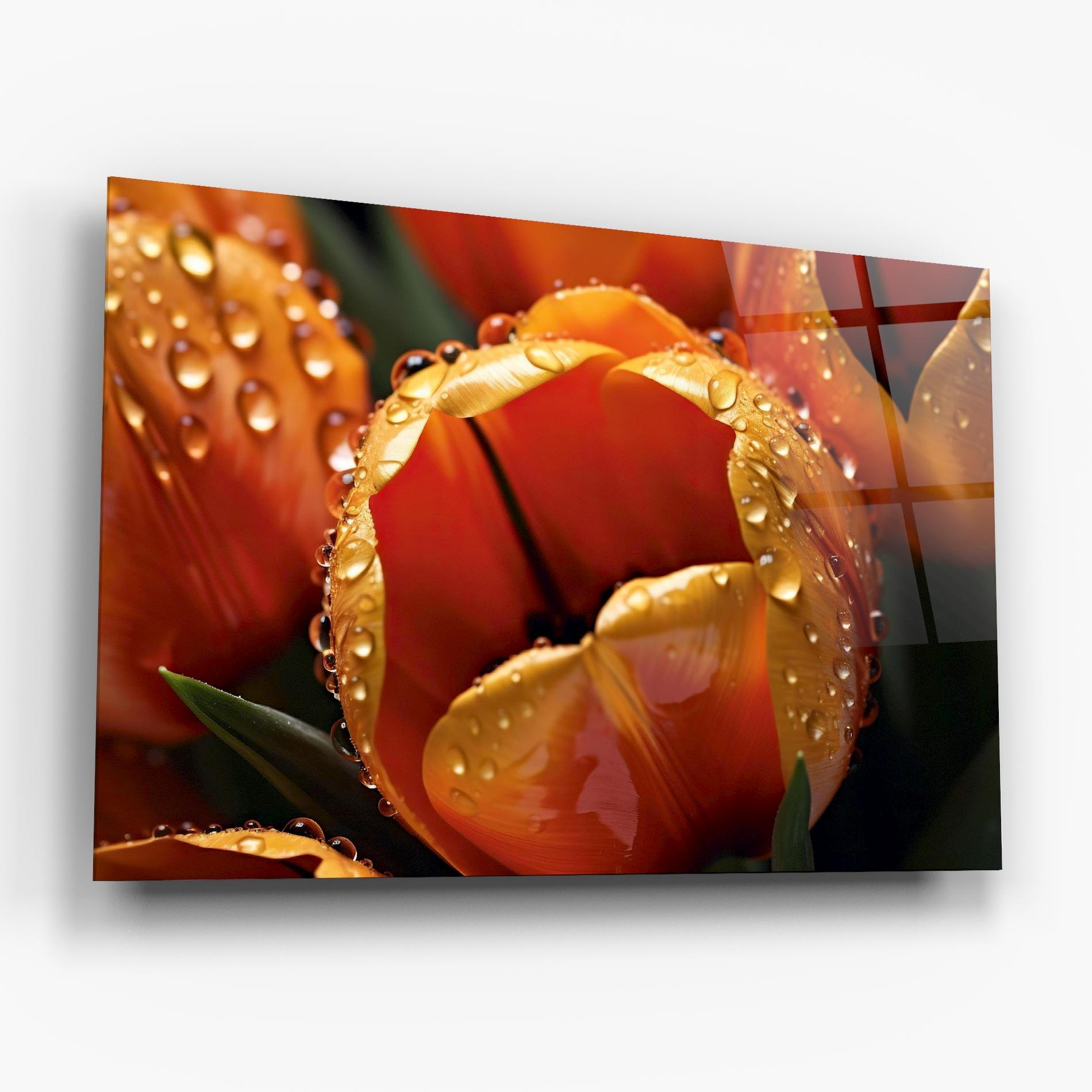 Üvegkép Orange Tulip Water Drops mockup 6