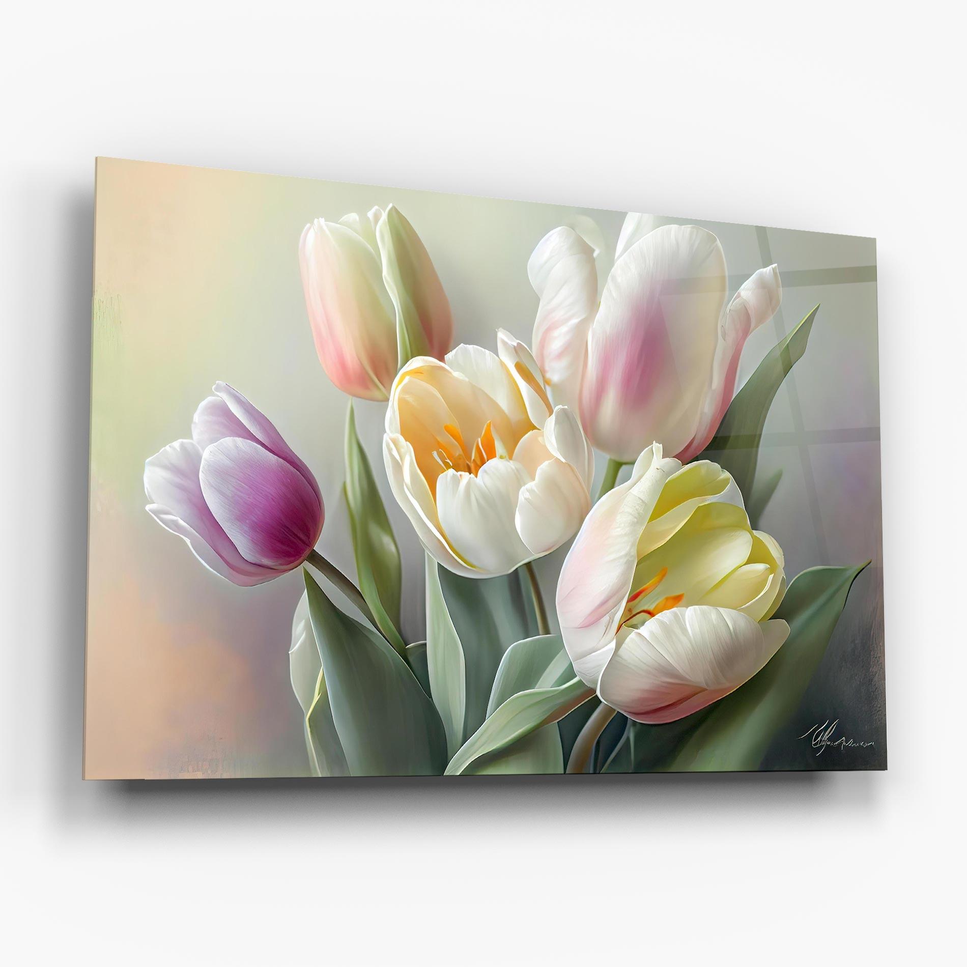 Üvegkép White Tulips Painting mockup 6