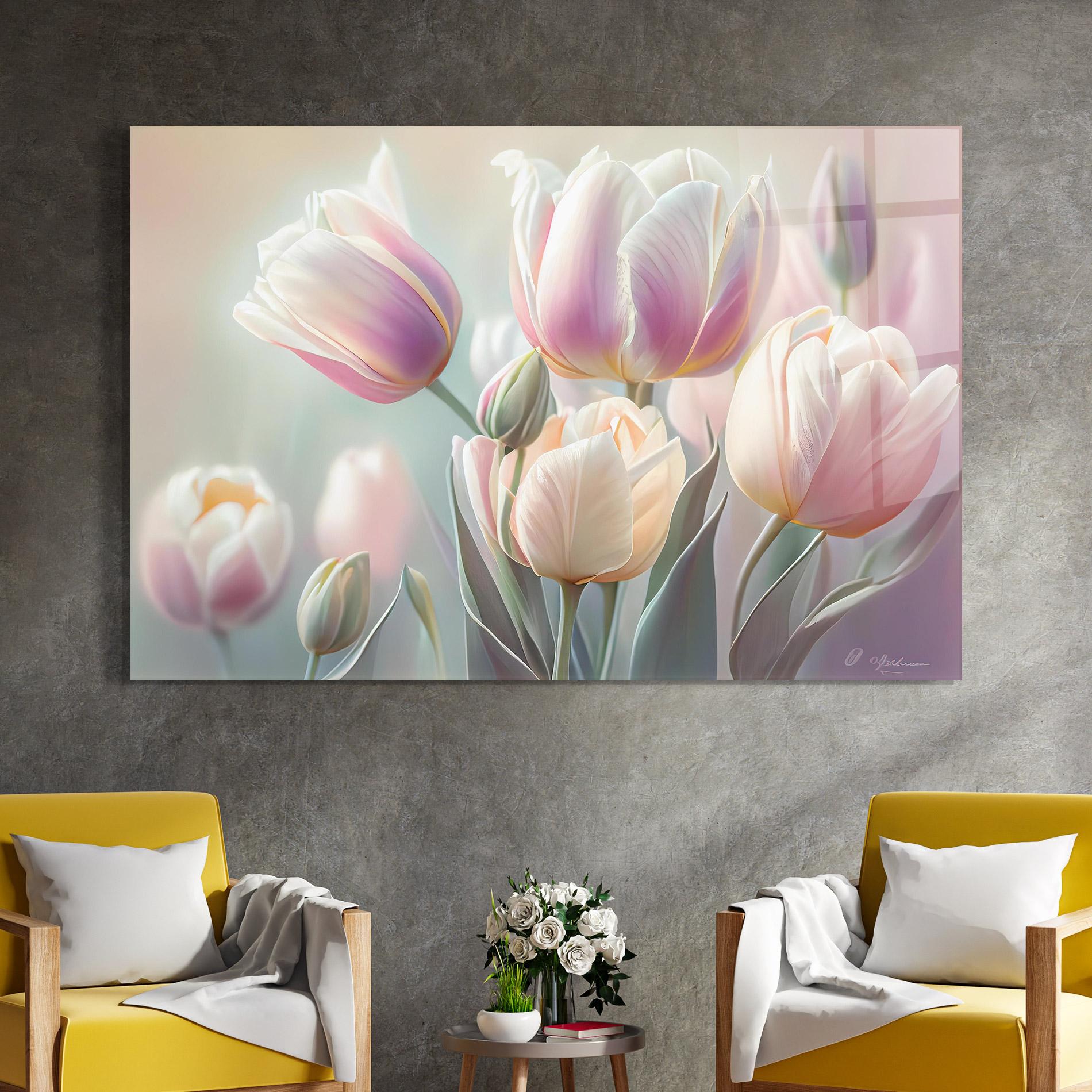Üvegkép Dreamy White Tulips mockup 4