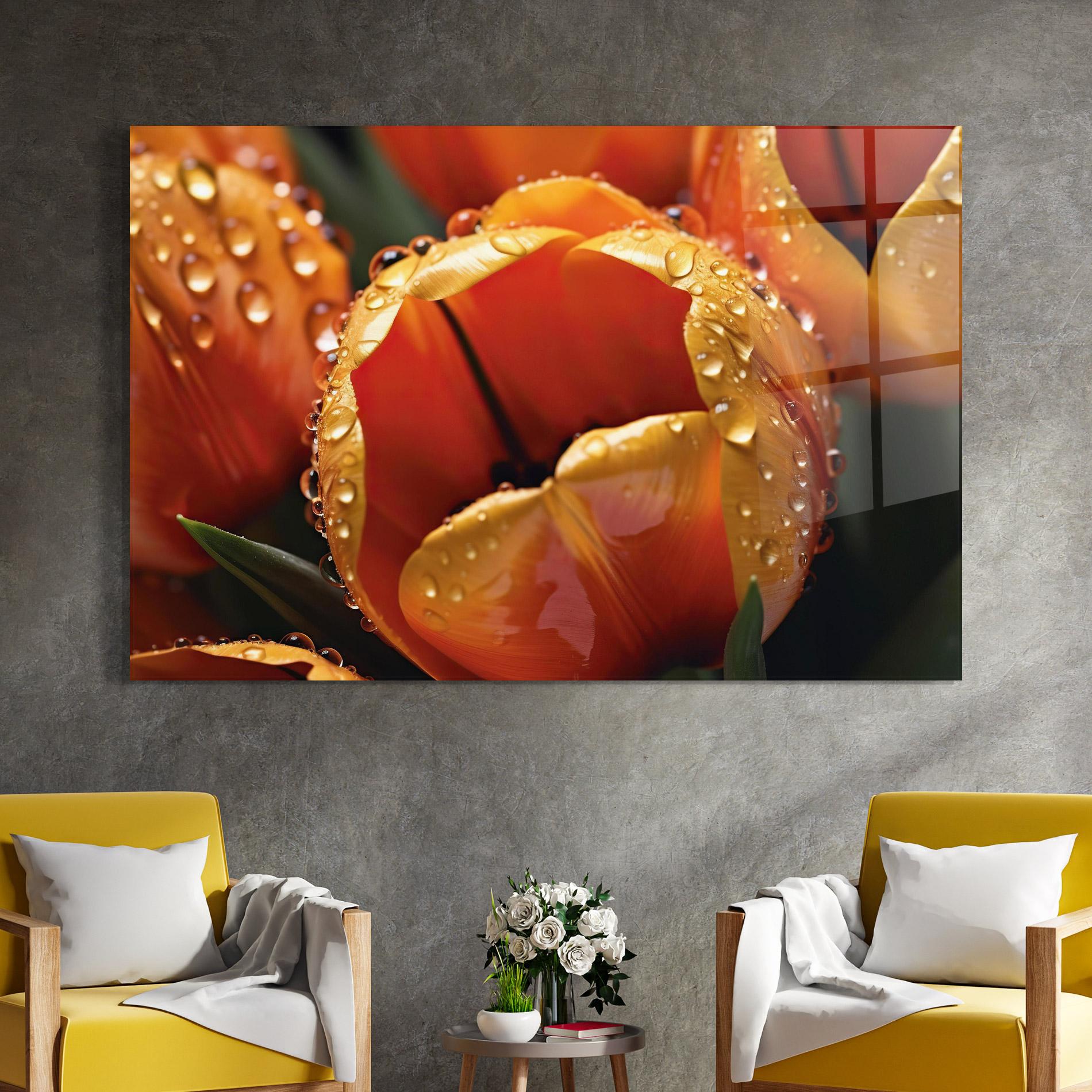 Üvegkép Orange Tulip Water Drops mockup 4