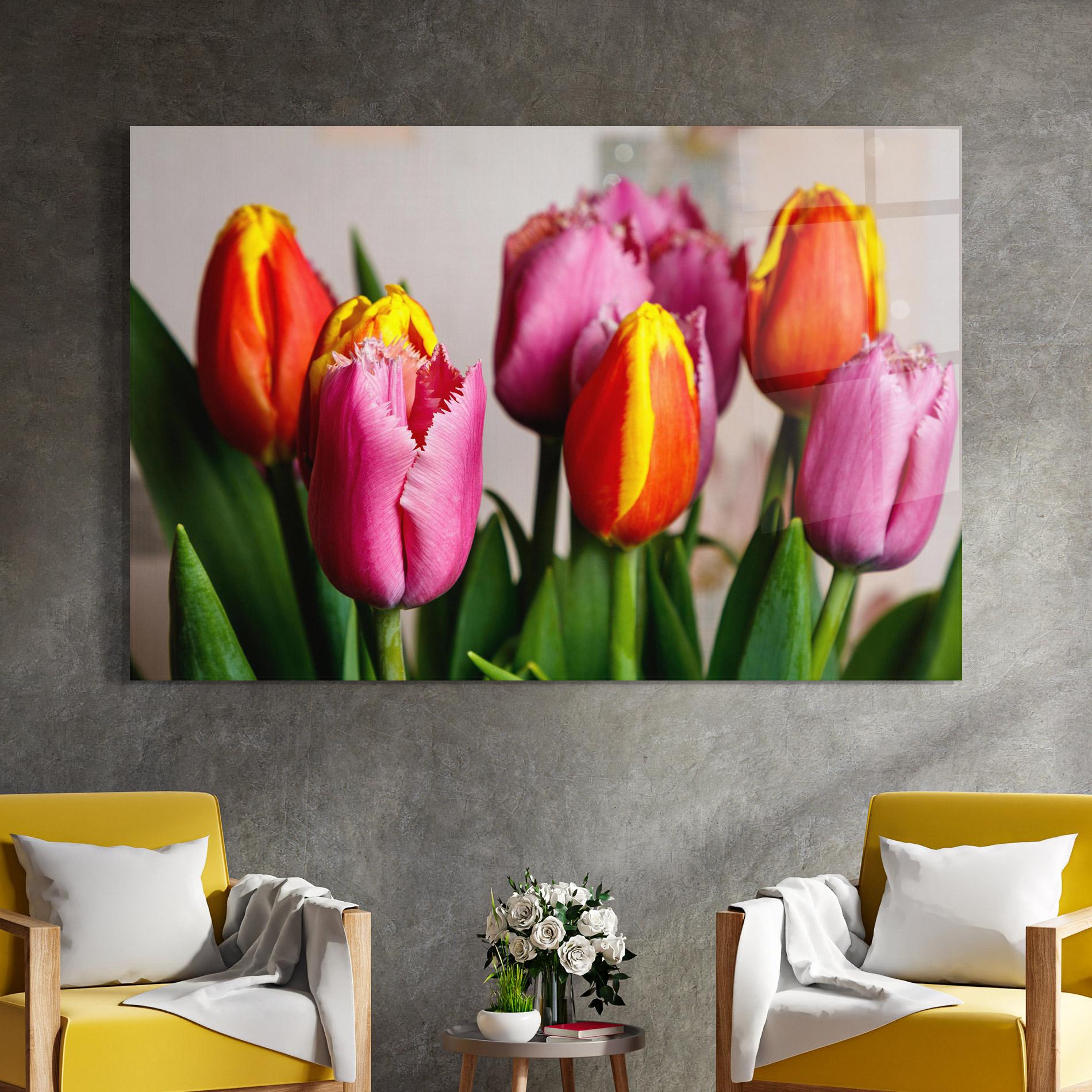 Üvegkép Pink Orange Tulips mockup 4