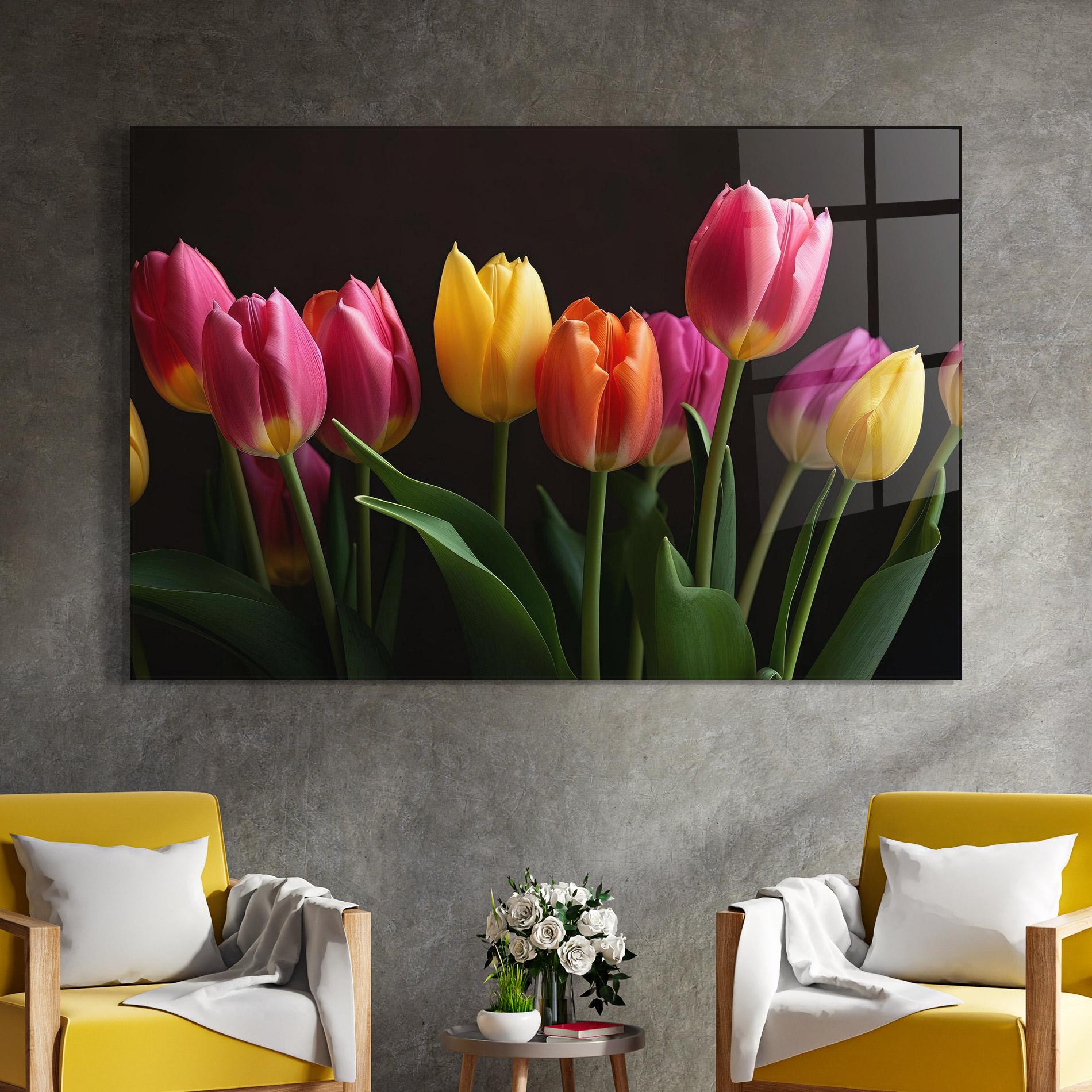 Üvegkép Purple Yellow Tulips mockup 4