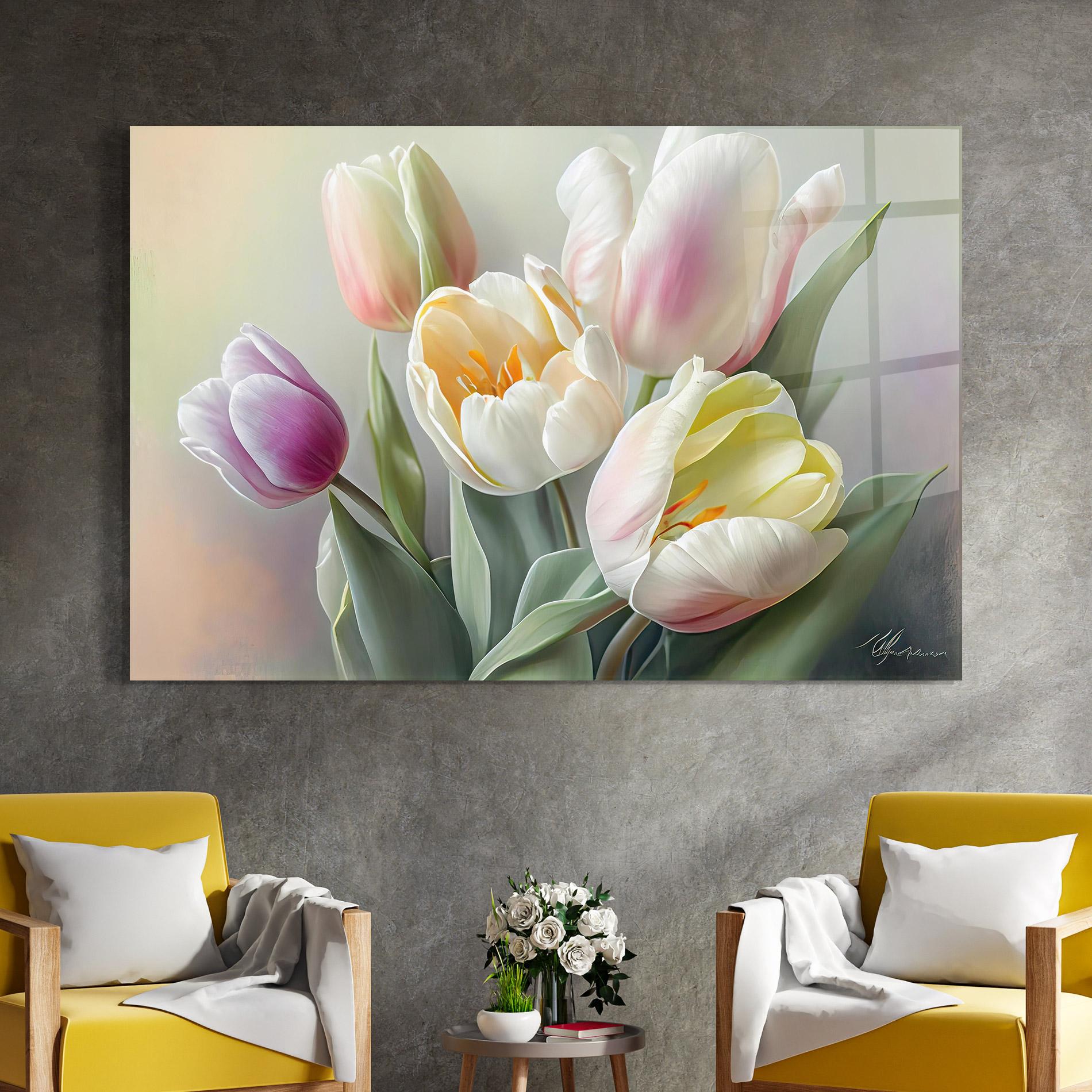 Üvegkép White Tulips Painting mockup 4