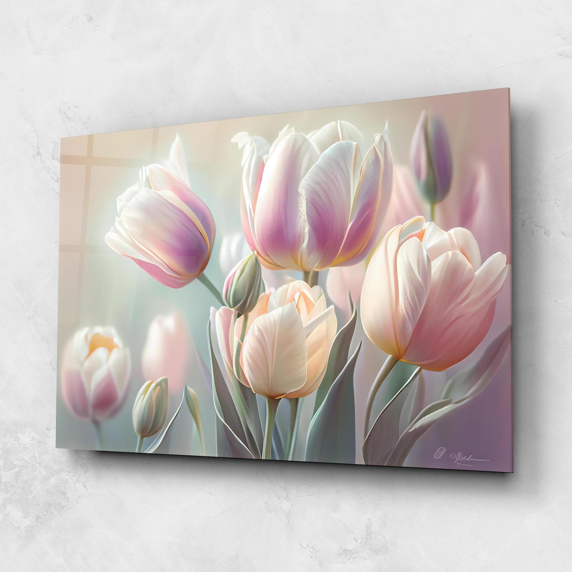 Üvegkép Dreamy White Tulips mockup 1