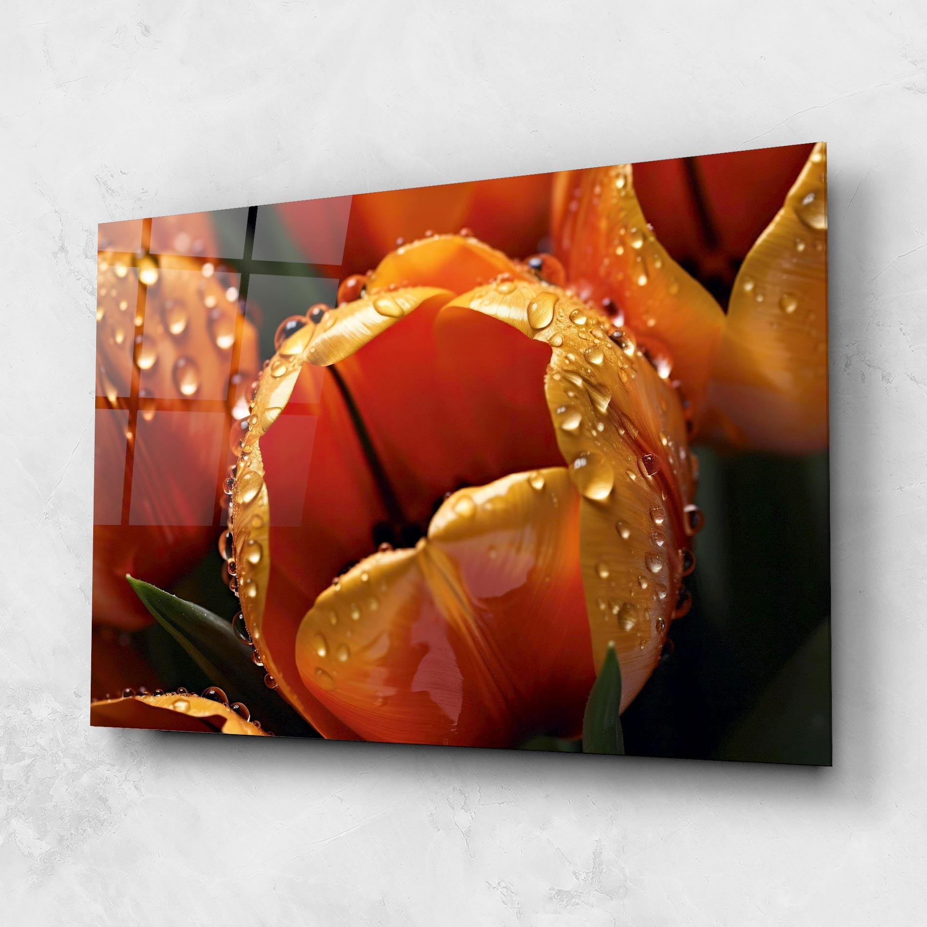 Üvegkép Orange Tulip Water Drops mockup 1