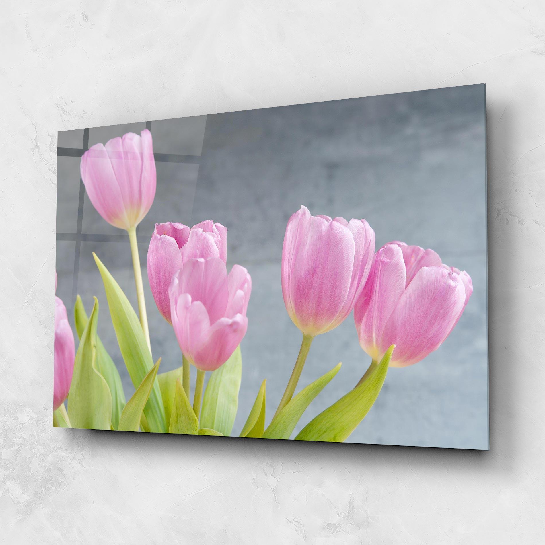 Üvegkép Pink Pastel Tulip On Grey mockup 1