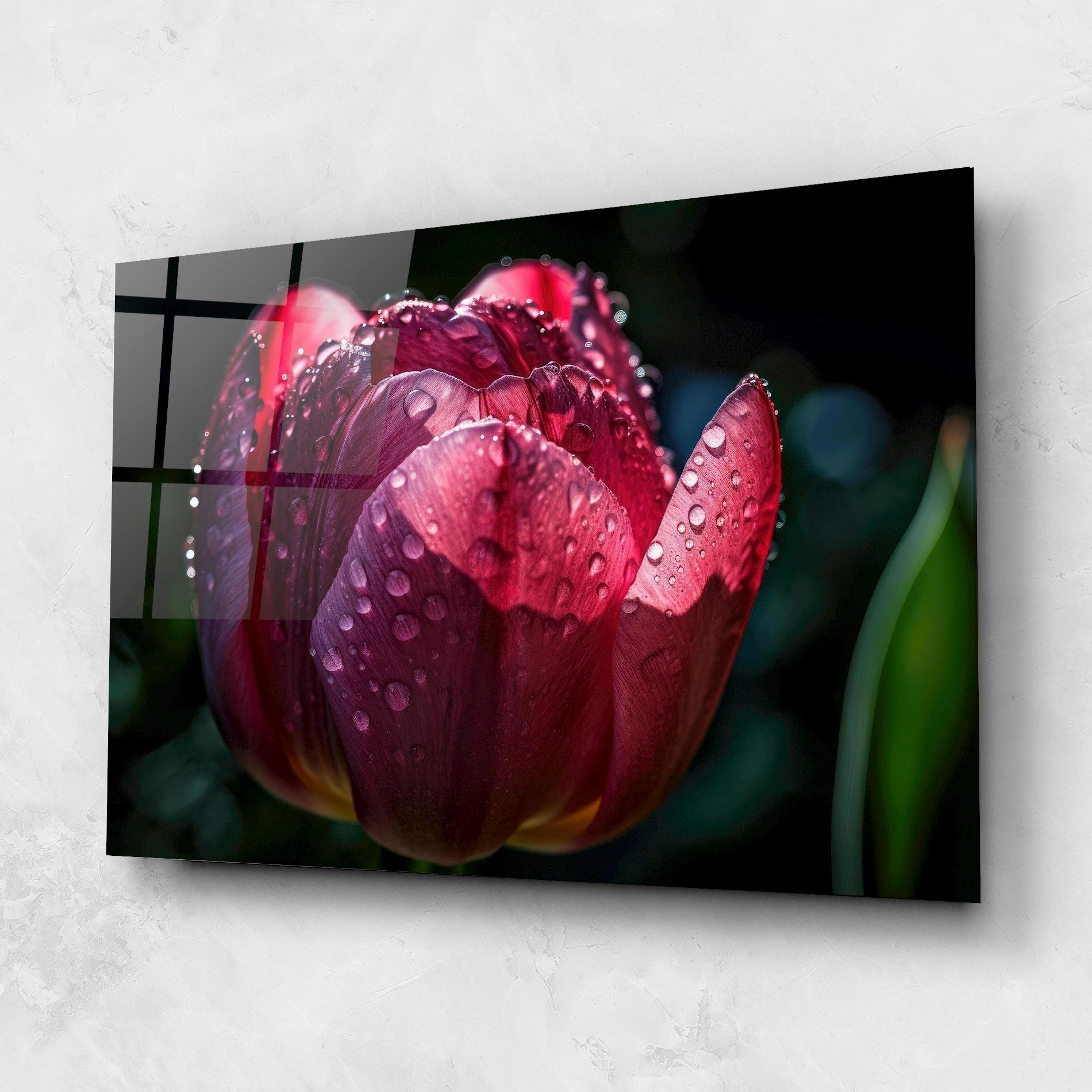 Üvegkép Pink Tulip After Rain mockup 1