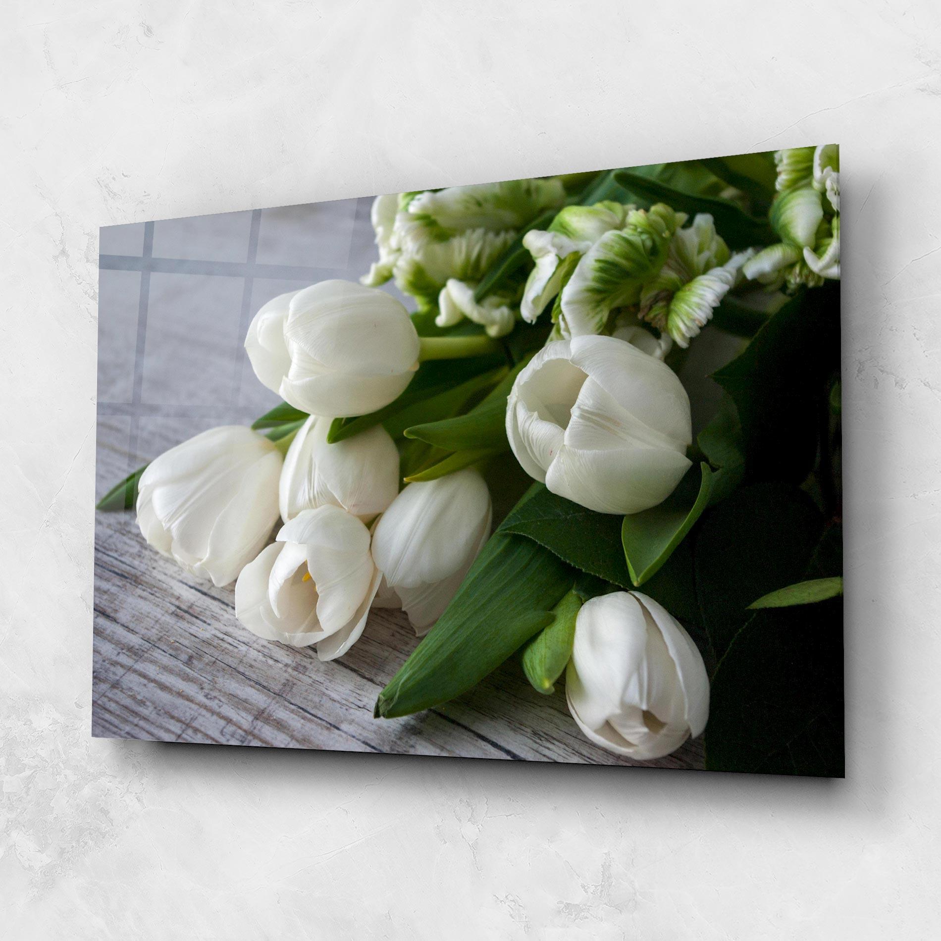Üvegkép White Tulips Bouquet mockup 1
