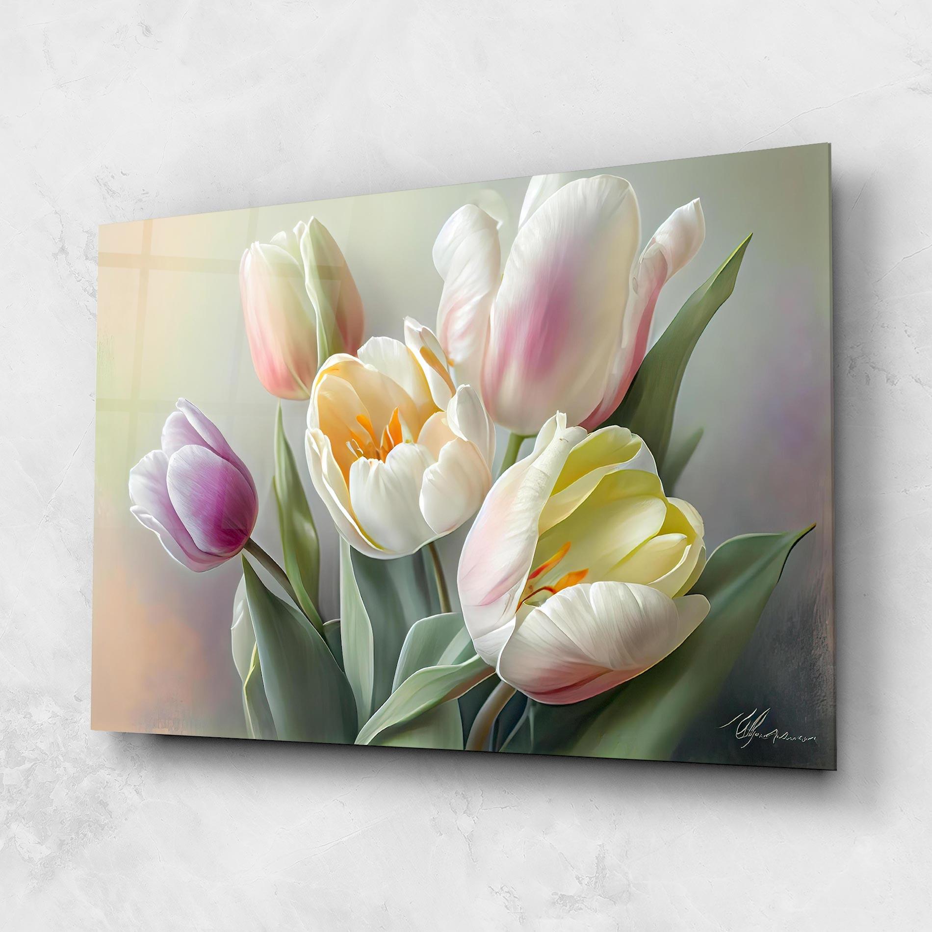 Üvegkép White Tulips Painting mockup 1