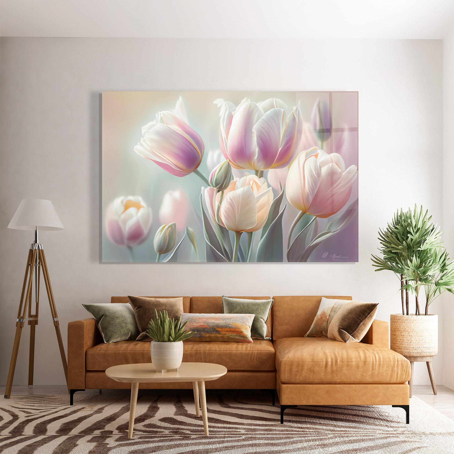Üvegkép Dreamy White Tulips mockup 7
