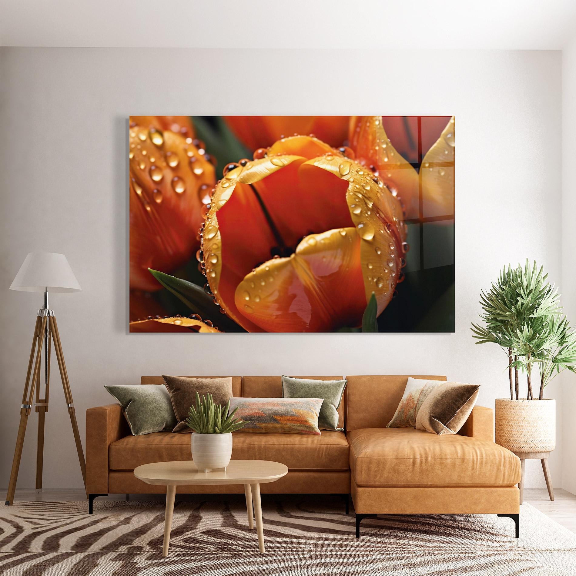 Üvegkép Orange Tulip Water Drops mockup 7