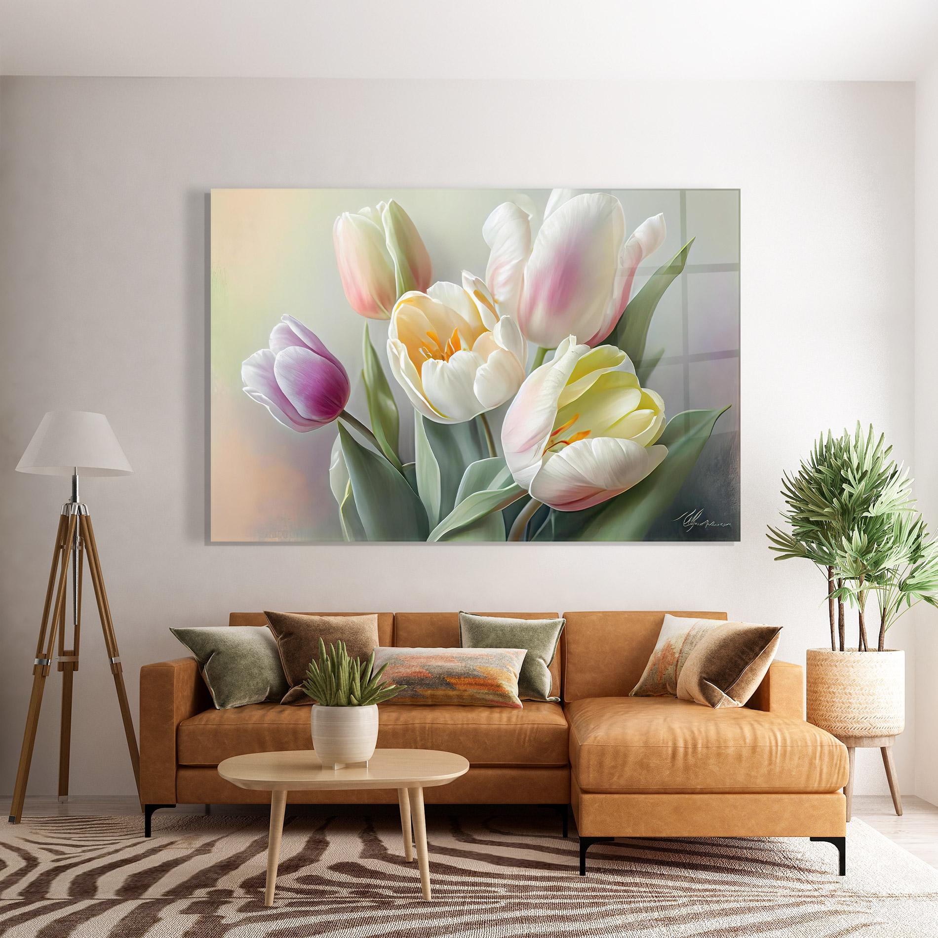 Üvegkép White Tulips Painting mockup 7