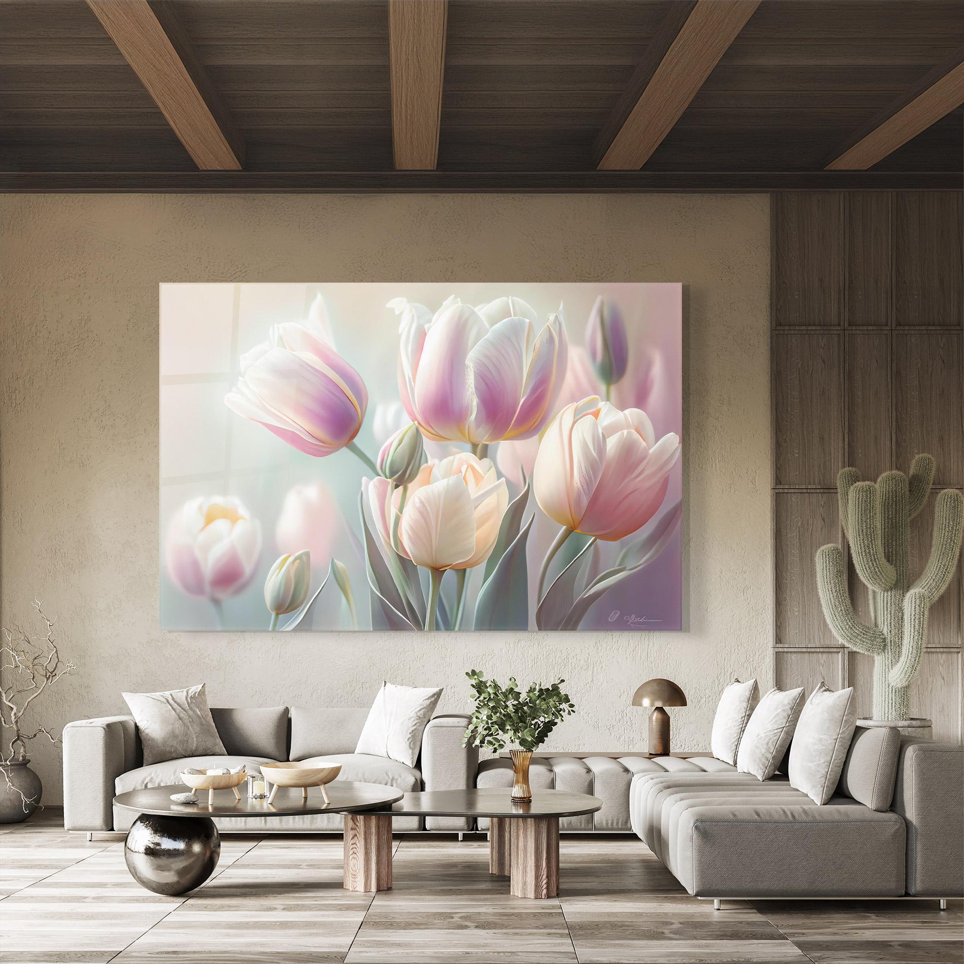 Üvegkép Dreamy White Tulips mockup 8