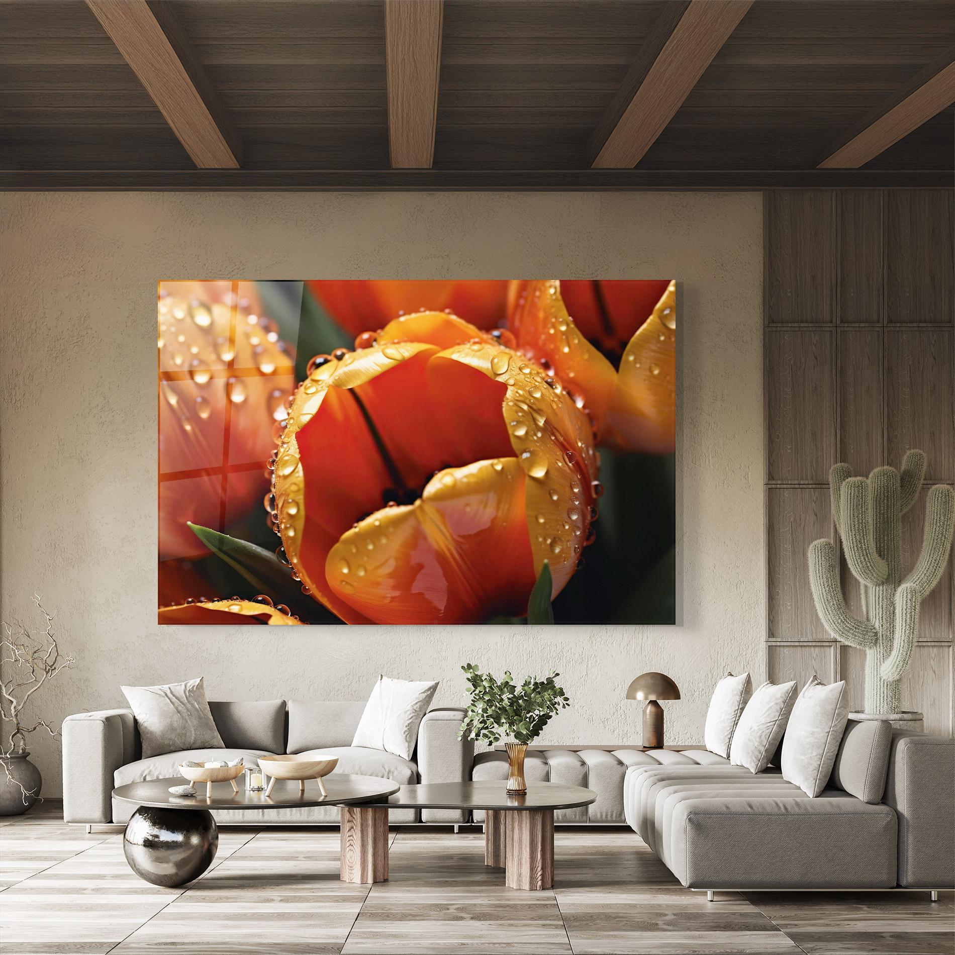 Üvegkép Orange Tulip Water Drops mockup 8