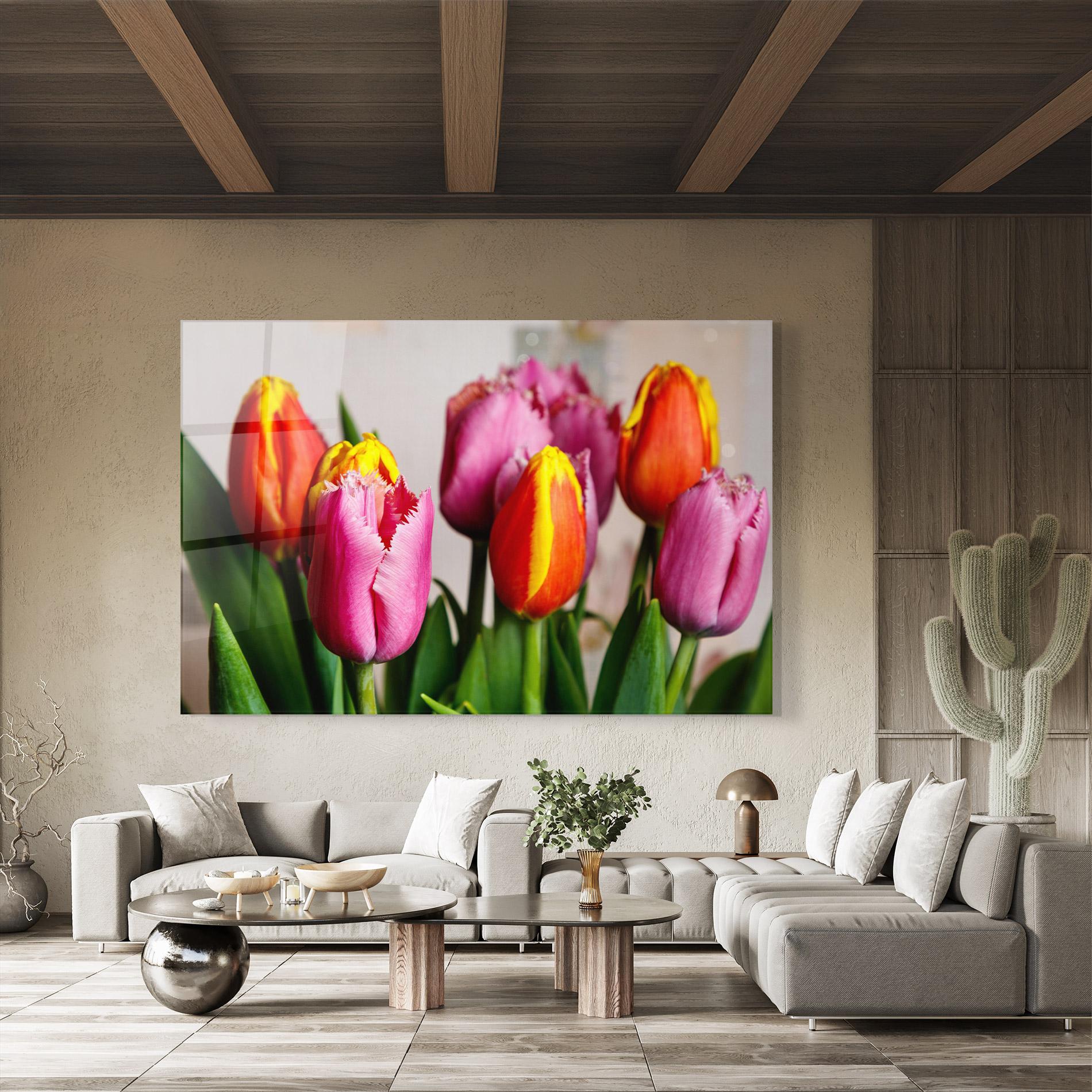 Üvegkép Pink Orange Tulips mockup 8